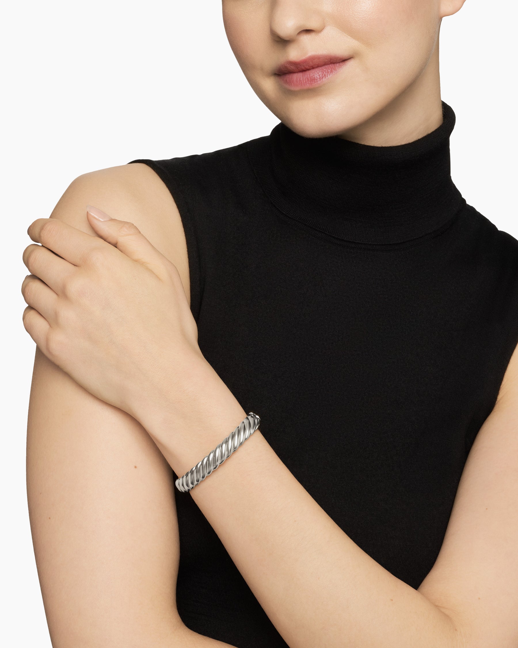 Alternative view of Sculpted Cable Bracelet in Sterling Silver, 10mm