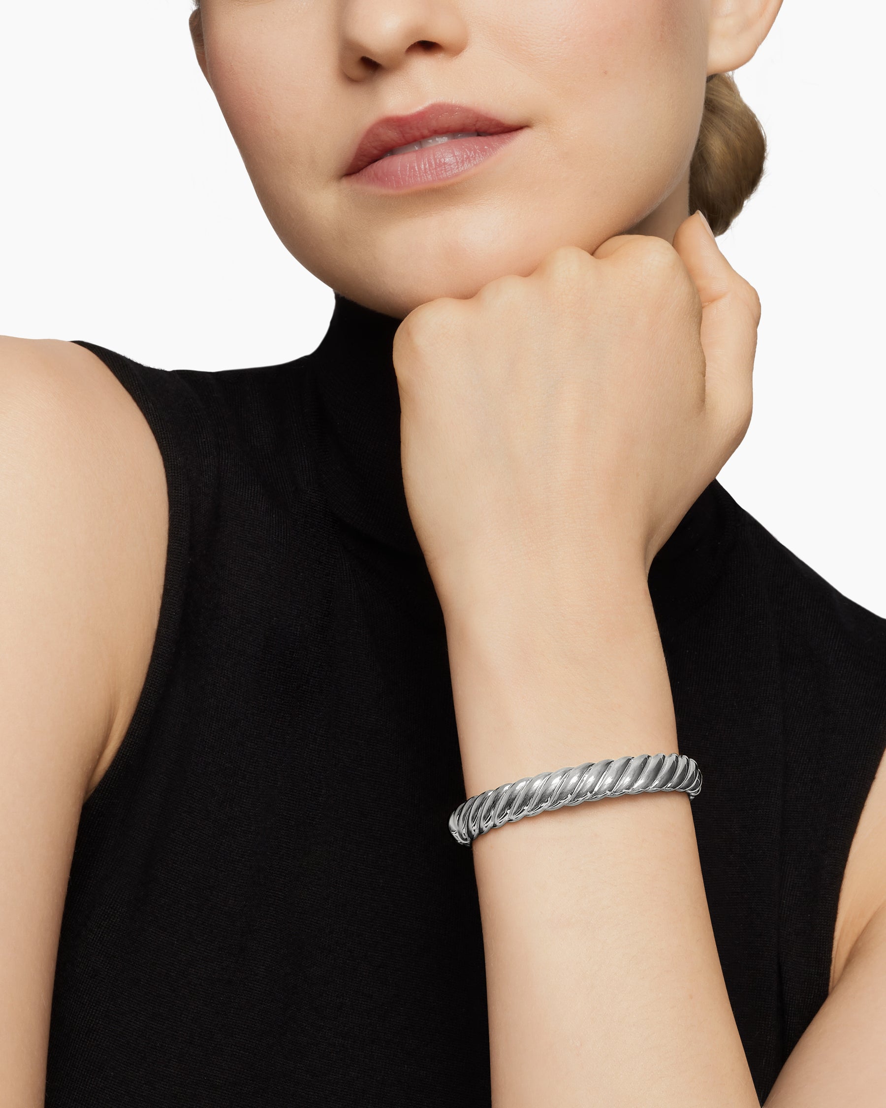 Sculpted Cable Bracelet in Sterling Silver, 10mm - Image 7