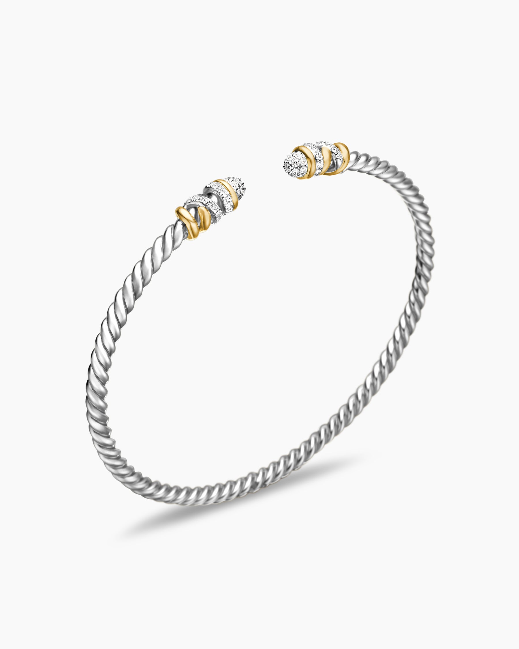 Petite Helena Classic Cable Bracelet in Sterling Silver with 18K Yellow Gold and Diamonds, 3mm - Image 3