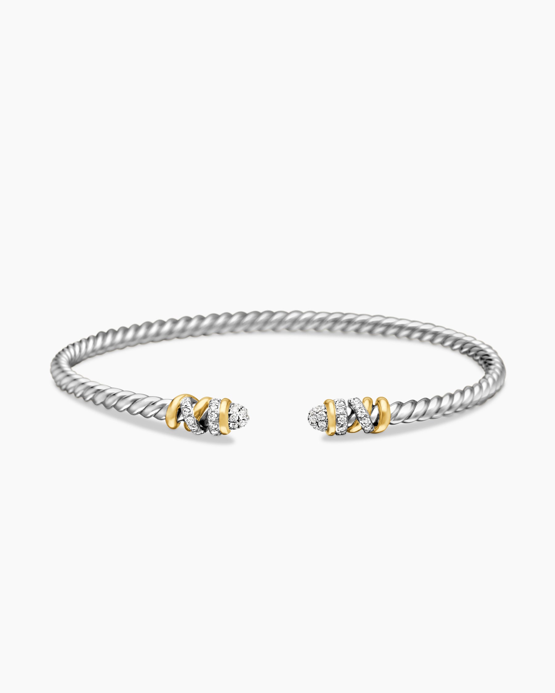 Petite Helena Classic Cable Bracelet in Sterling Silver with 18K Yellow Gold and Diamonds, 3mm - Image 4