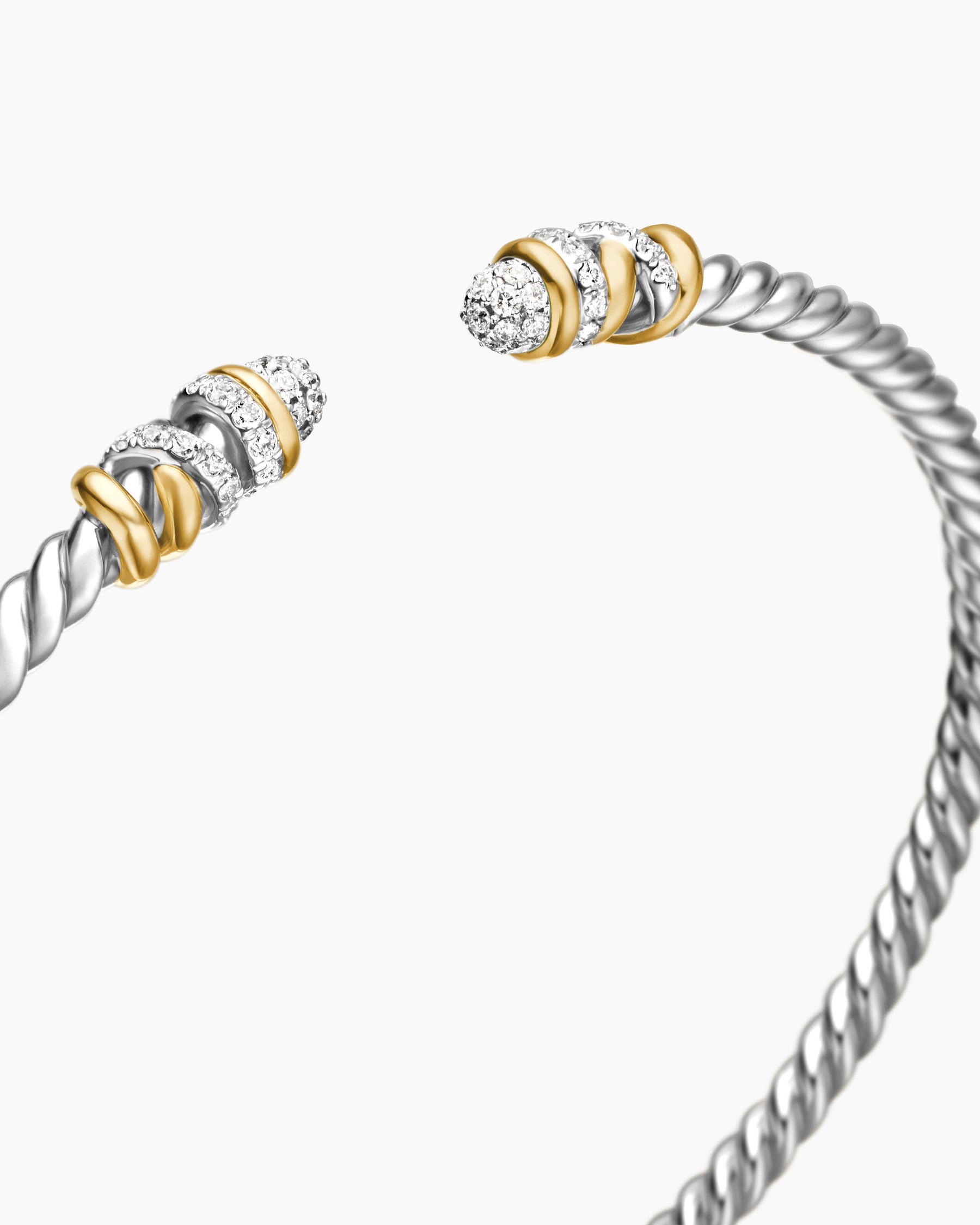 Petite Helena Classic Cable Bracelet in Sterling Silver with 18K Yellow Gold and Diamonds, 3mm - Image 5