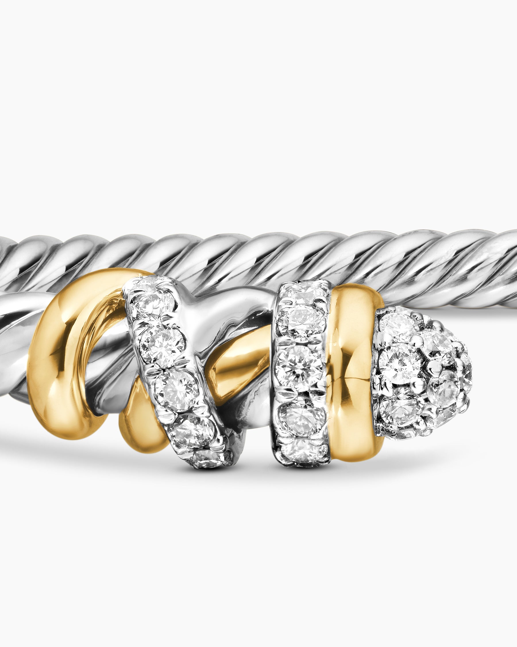 Petite Helena Classic Cable Bracelet in Sterling Silver with 18K Yellow Gold and Diamonds, 3mm - Image 6