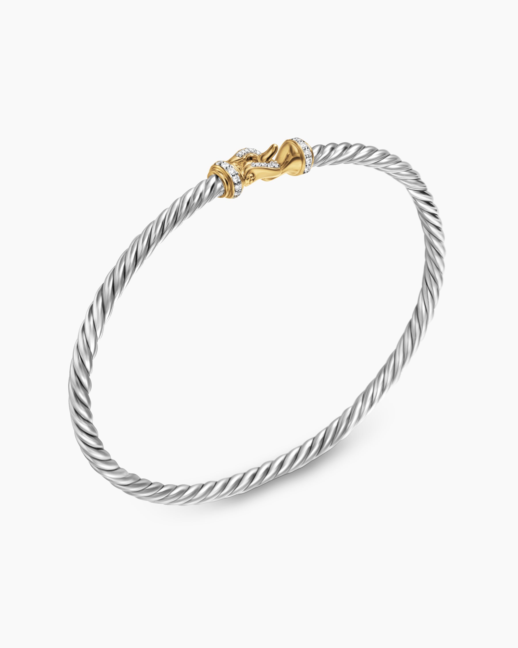 Buckle Classic Cable Bracelet in Sterling Silver with 18K Yellow Gold and Diamonds, 3mm - Image 3