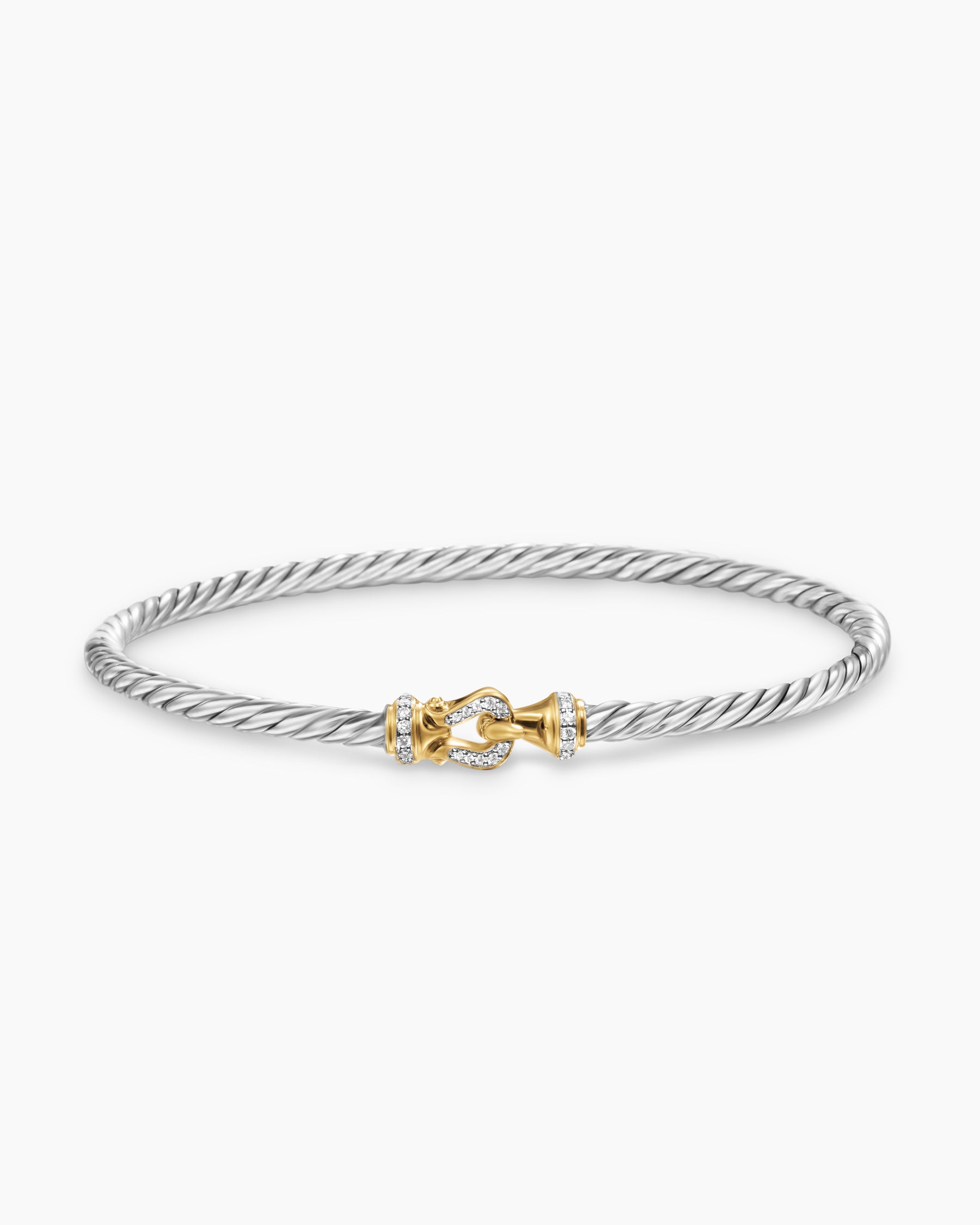 Buckle Classic Cable Bracelet in Sterling Silver with 18K Yellow Gold and Diamonds, 3mm - Image 4