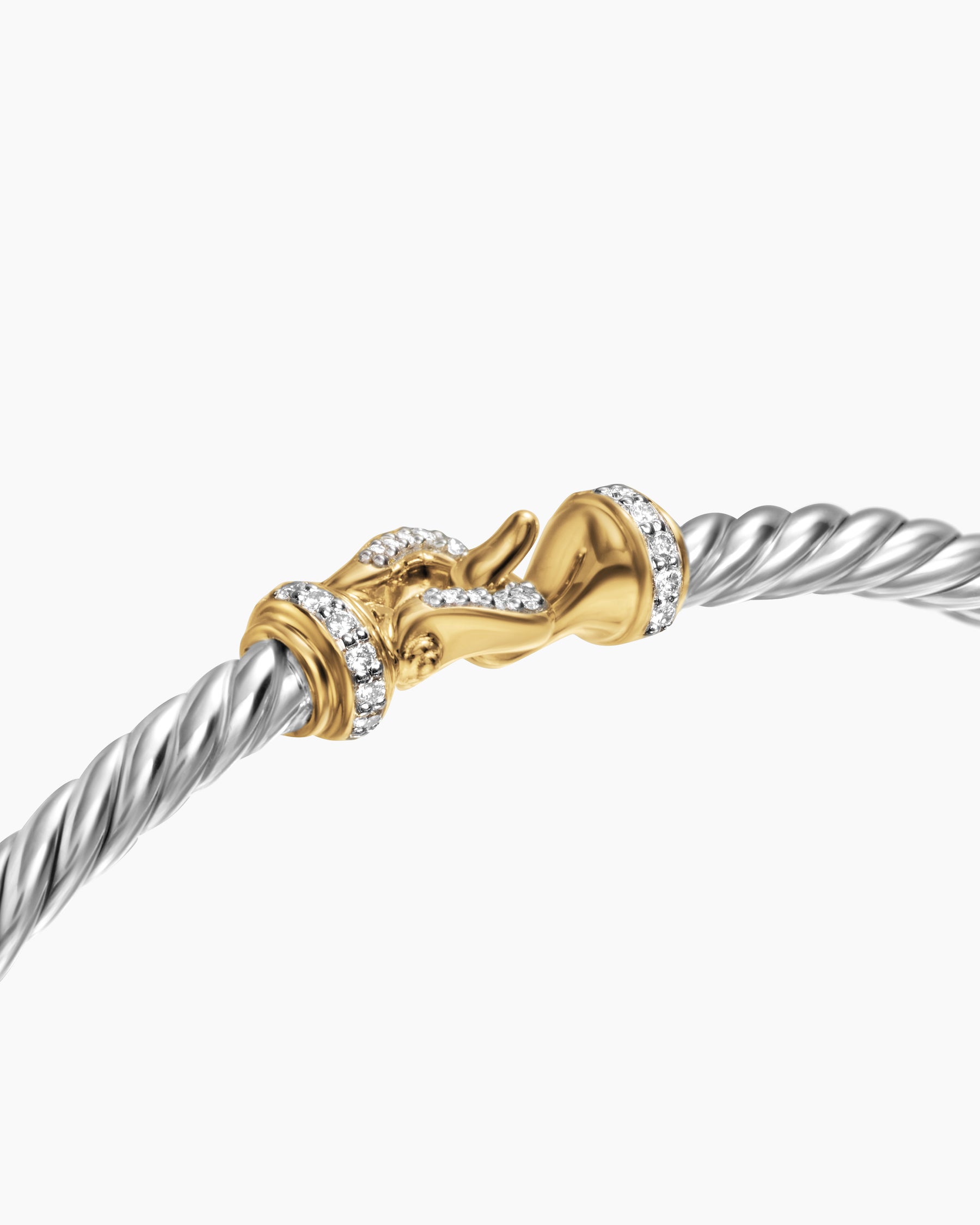 Buckle Classic Cable Bracelet in Sterling Silver with 18K Yellow Gold and Diamonds, 3mm - Image 5