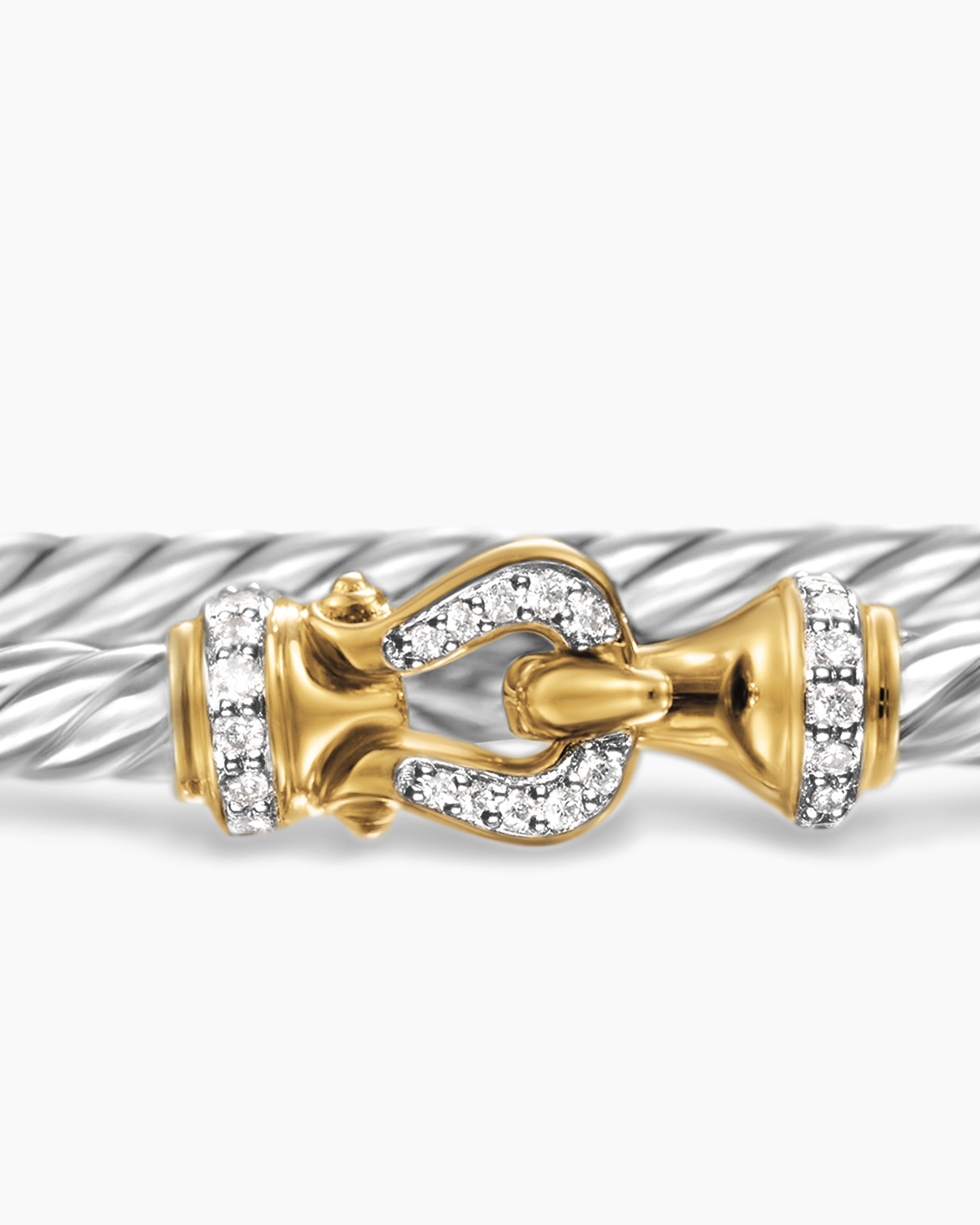 Buckle Classic Cable Bracelet in Sterling Silver with 18K Yellow Gold and Diamonds, 3mm - Image 6