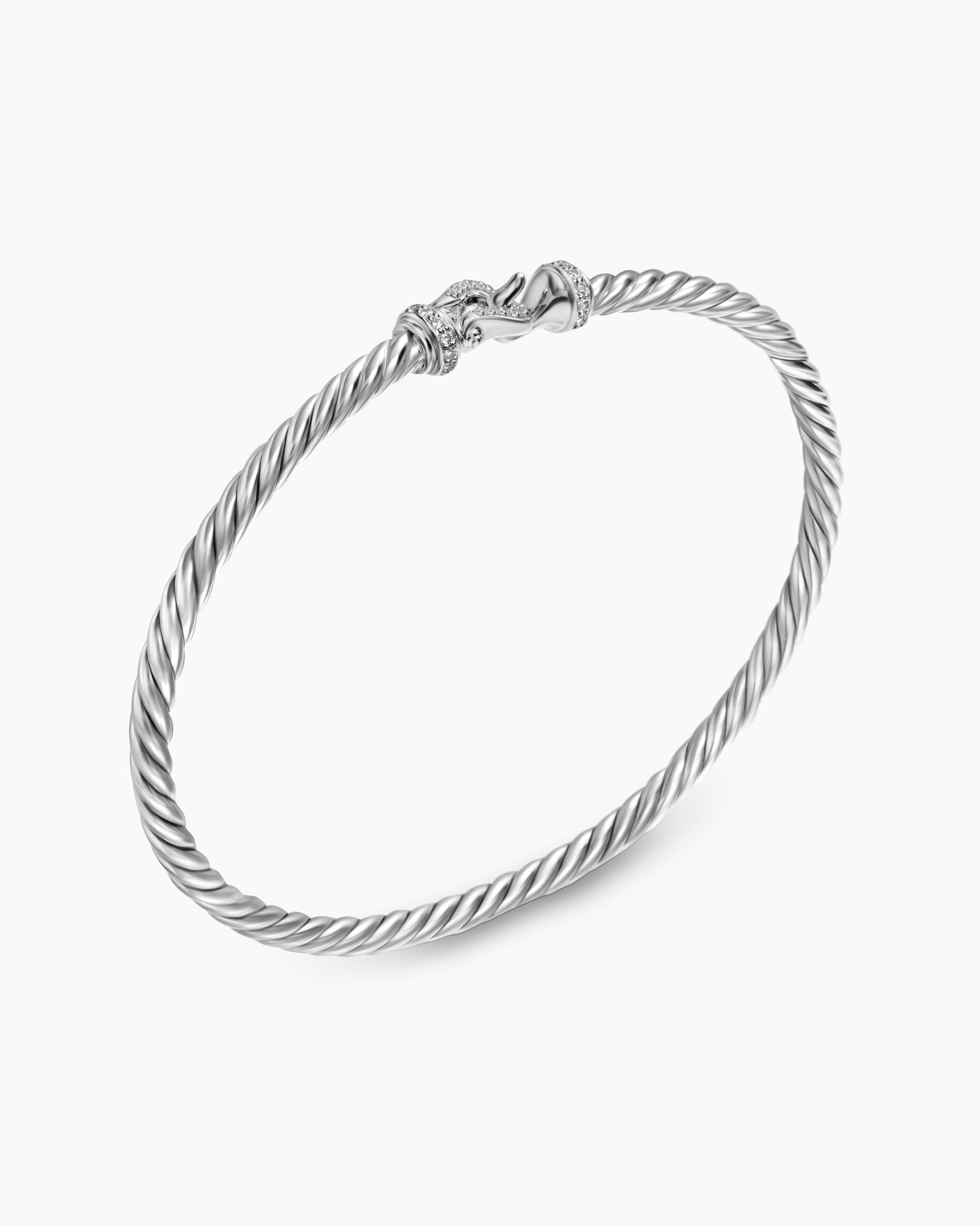 Buckle Classic Cable Bracelet in Sterling Silver with Diamonds, 3mm - Image 3