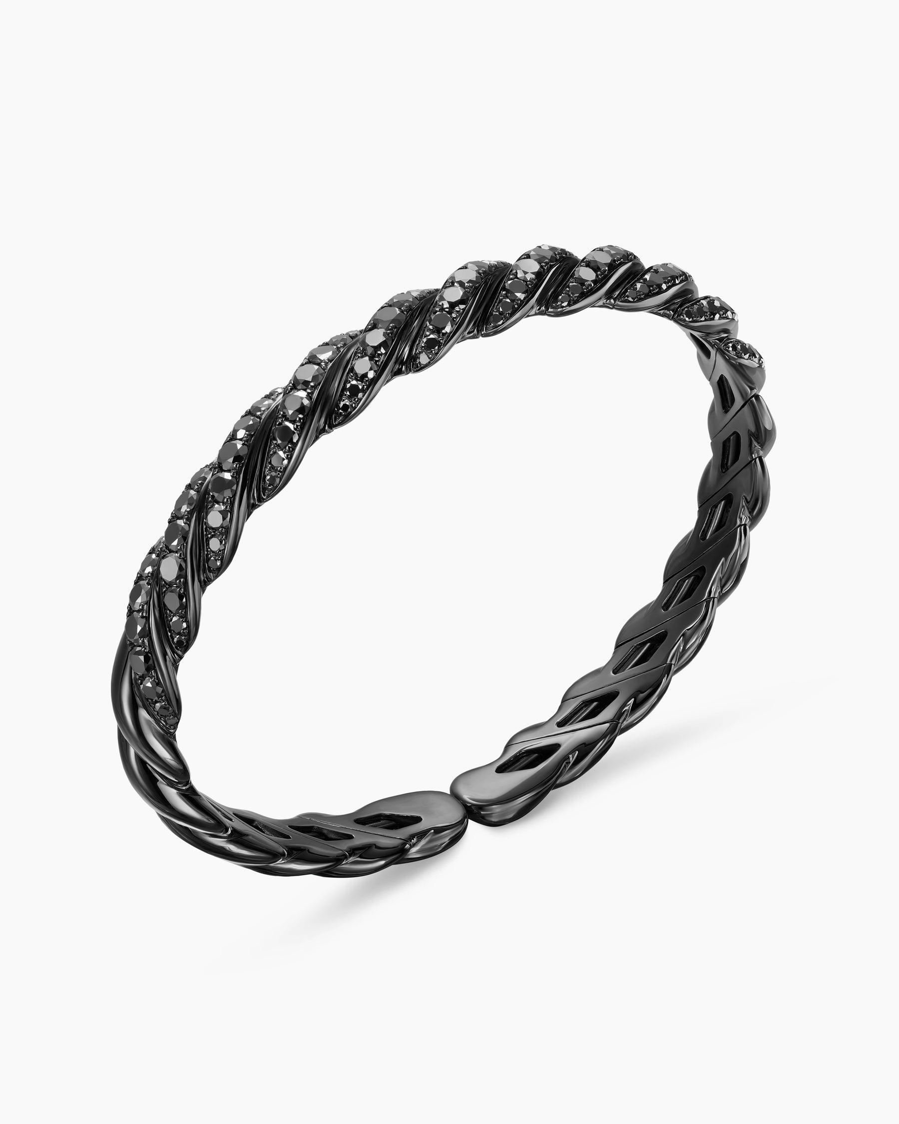 Sculpted Cable Flex Bracelet in 18K White Gold with Black Rhodium and Black Diamonds, 7.8mm - Image 3