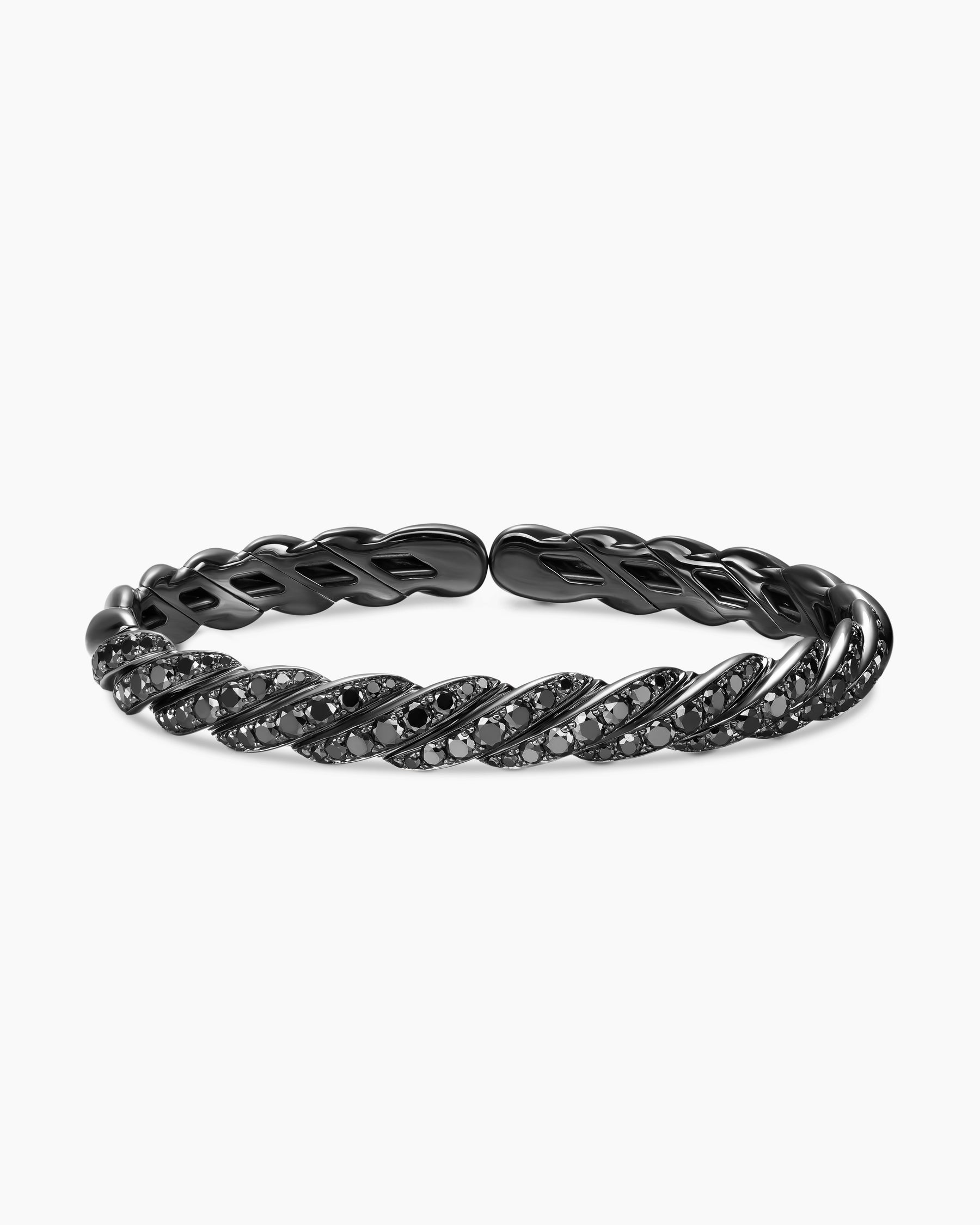 Sculpted Cable Flex Bracelet in 18K White Gold with Black Rhodium and Black Diamonds, 7.8mm - Image 4