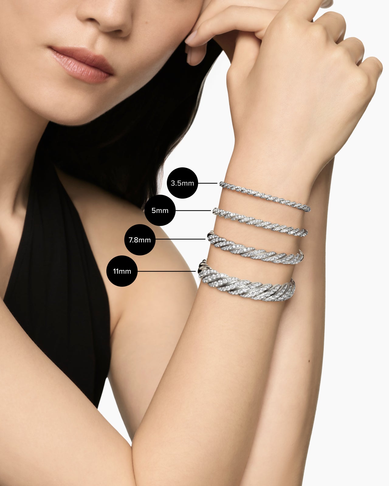 Sculpted Cable Flex Bracelet in 18K White Gold with Black Rhodium and Black Diamonds, 7.8mm - Image 7