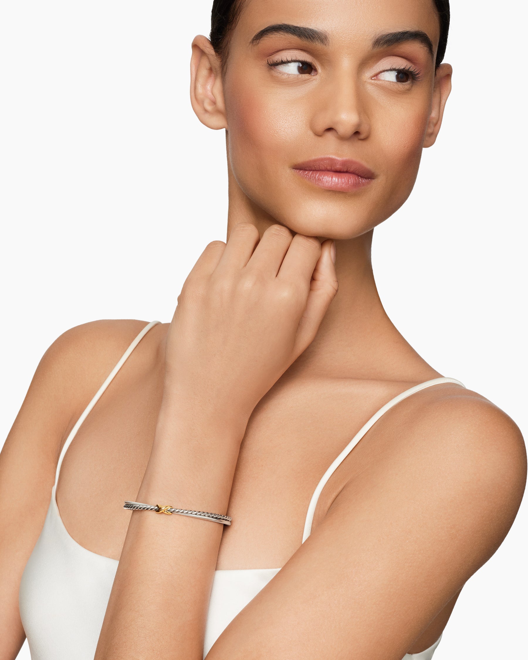 Alternative view of Petite X Center Station Bracelet in Sterling Silver with 18K Yellow Gold, 5.2mm