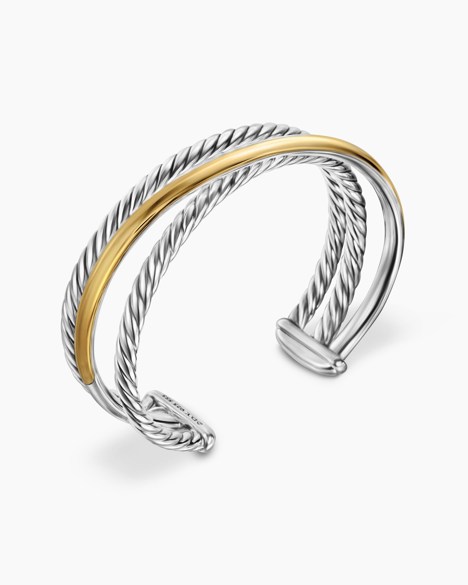 Bold Crossover Three Row Cuff Bracelet in Sterling Silver with 14K Yellow Gold, 19mm - Image 3