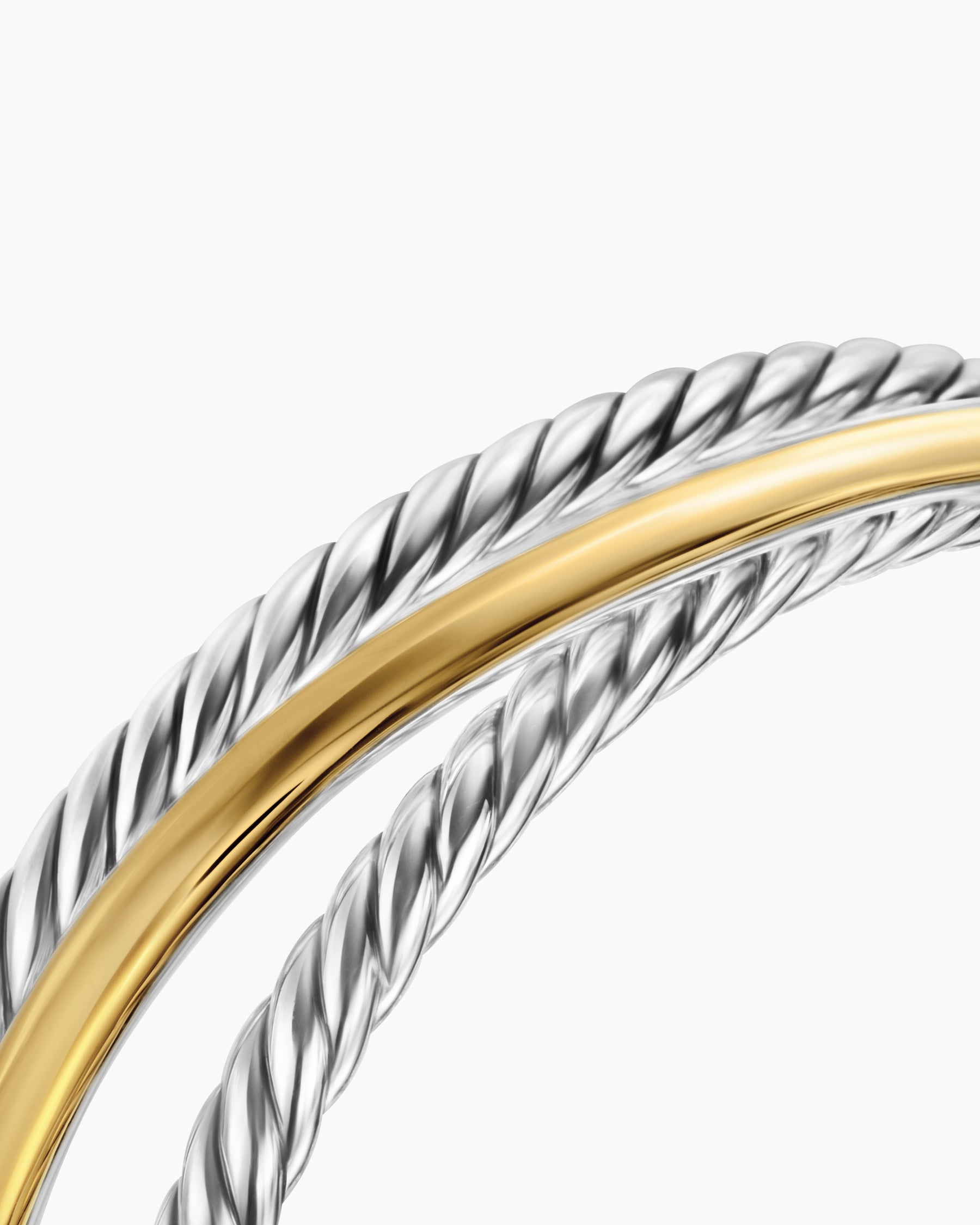 Bold Crossover Three Row Cuff Bracelet in Sterling Silver with 14K Yellow Gold, 19mm - Image 5