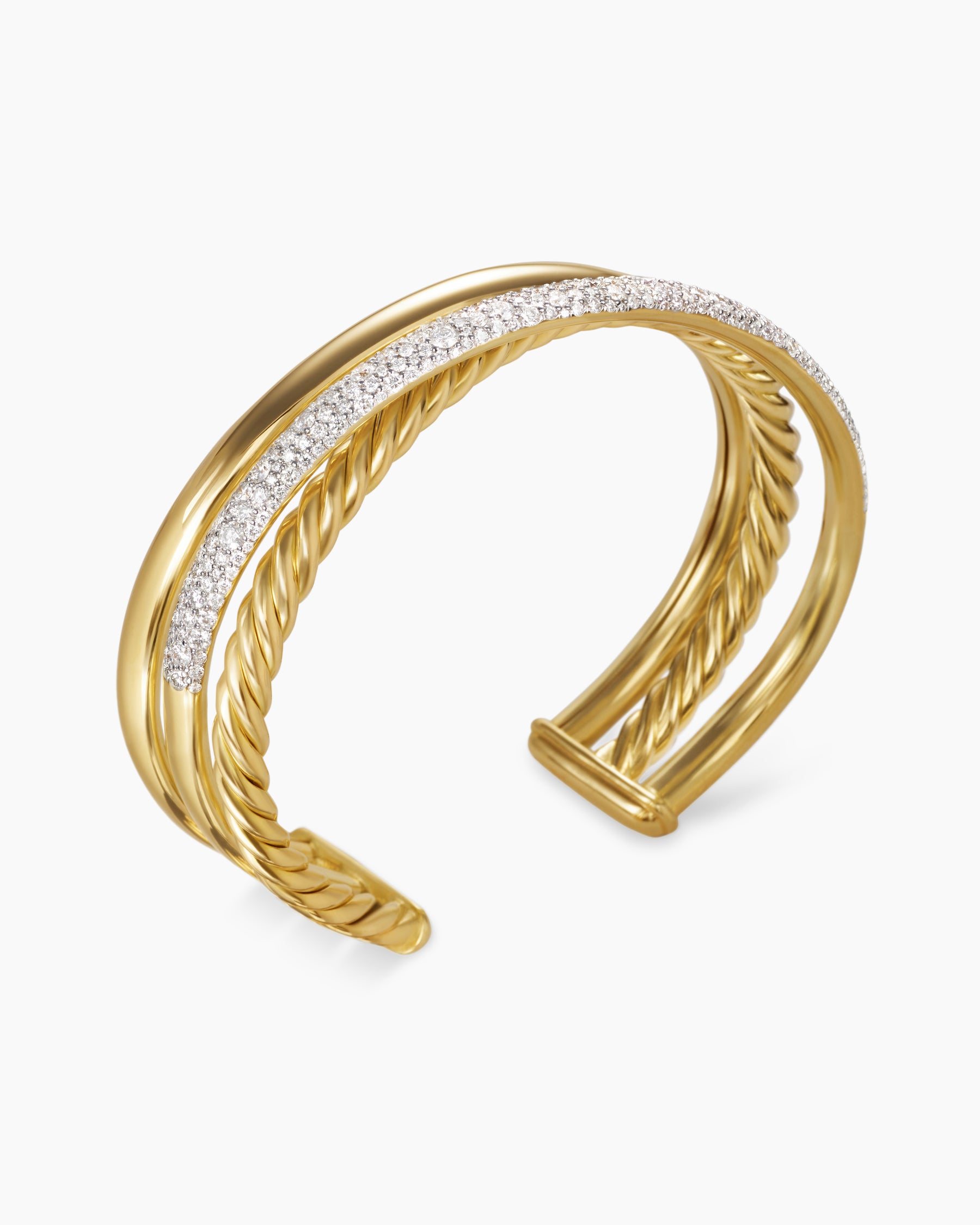 Pavé Crossover Three Row Cuff Bracelet in 18K Yellow Gold with Diamonds, 20mm - Image 3