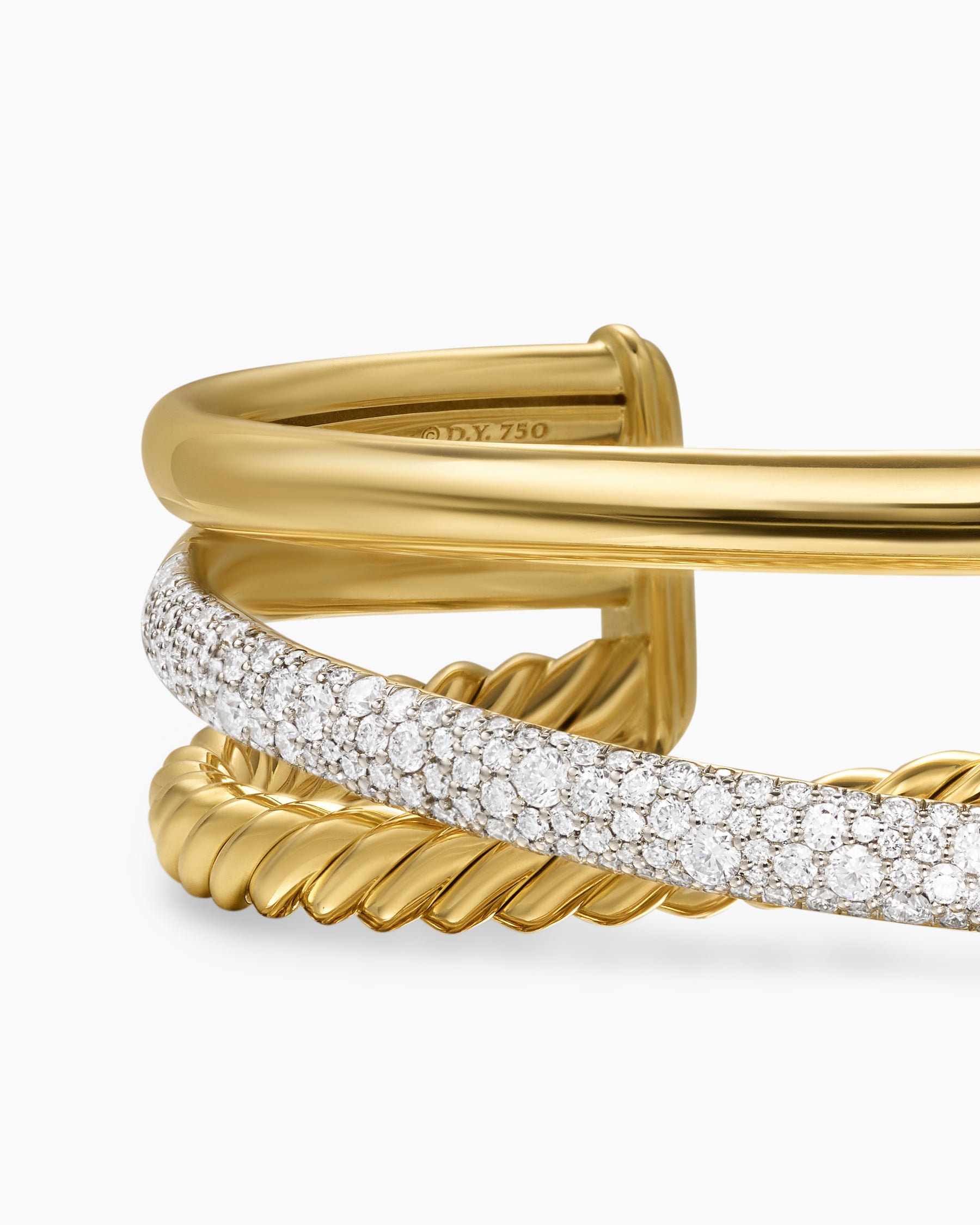 Pavé Crossover Three Row Cuff Bracelet in 18K Yellow Gold with Diamonds, 20mm - Image 6