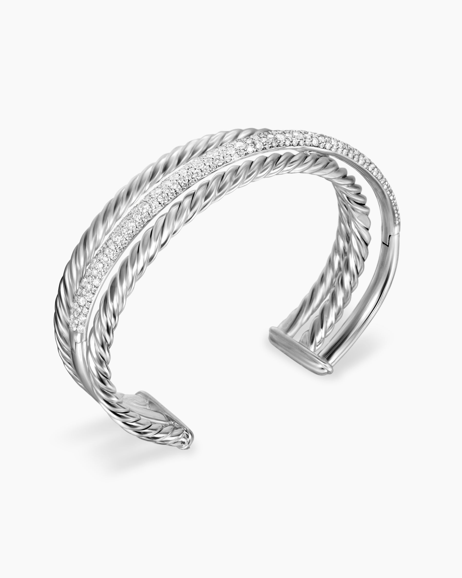 Pavé Crossover Three Row Cuff Bracelet in Sterling Silver with Diamonds, 20mm - Image 3