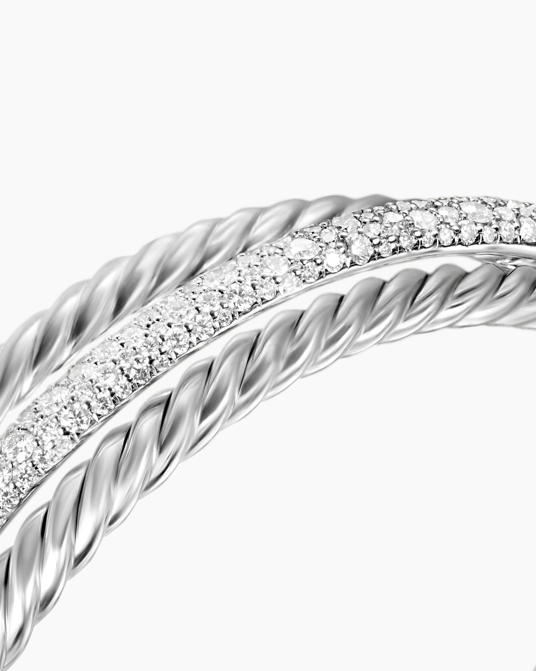 Pavé Crossover Three Row Cuff Bracelet in Sterling Silver with Diamonds, 20mm - Image 4