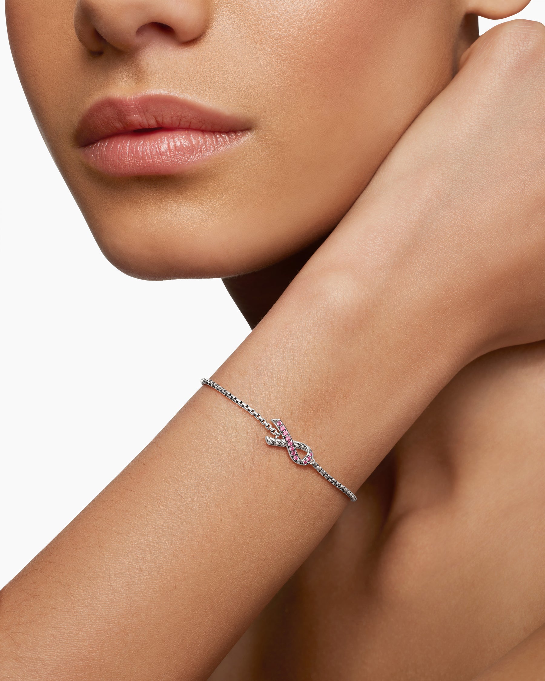 Cable Collectibles Ribbon Chain Bracelet in Sterling Silver with Pavé Pink Sapphires, 1.5mm - Image 6