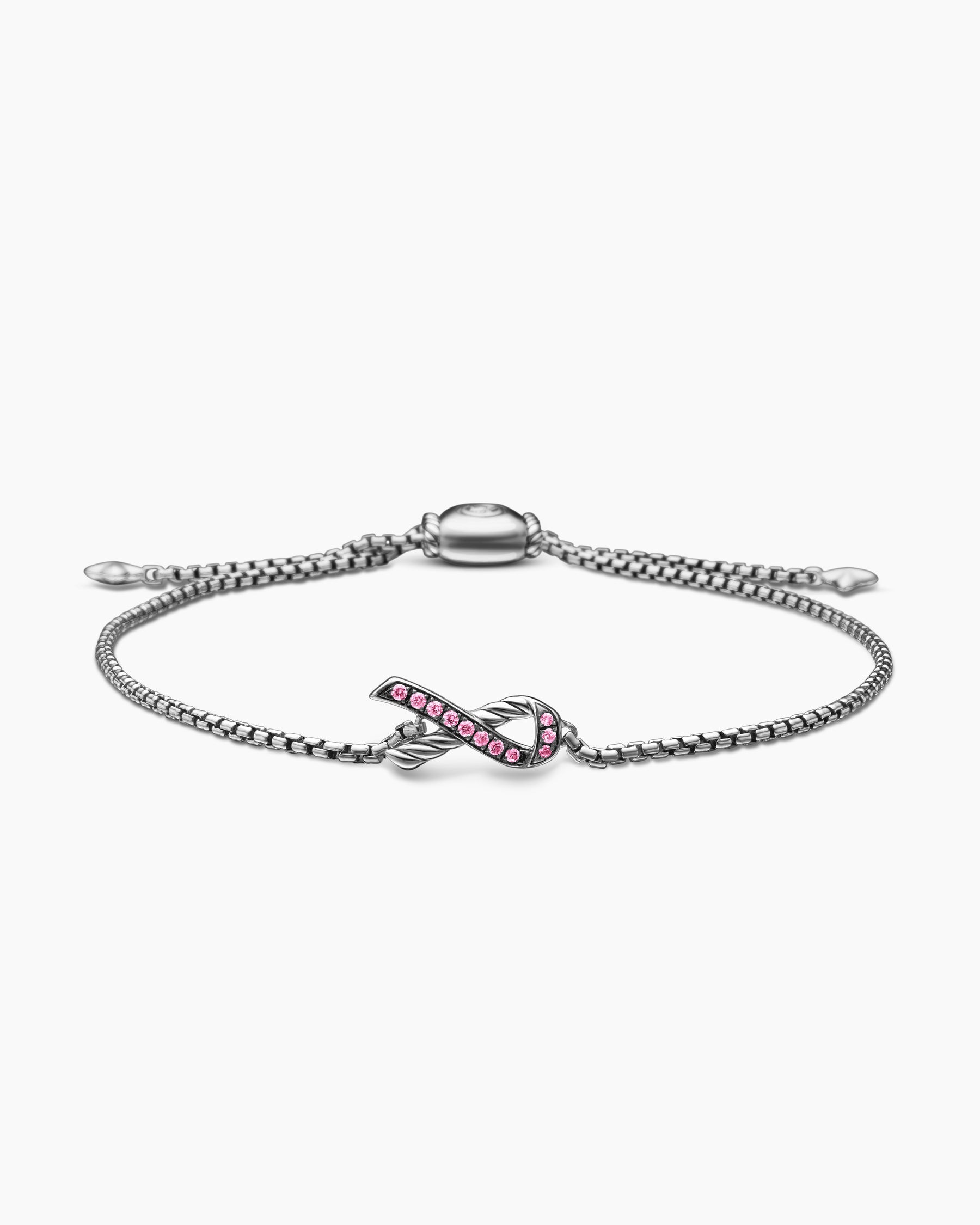 Cable Collectibles Ribbon Chain Bracelet in Sterling Silver with Pavé Pink Sapphires, 1.5mm