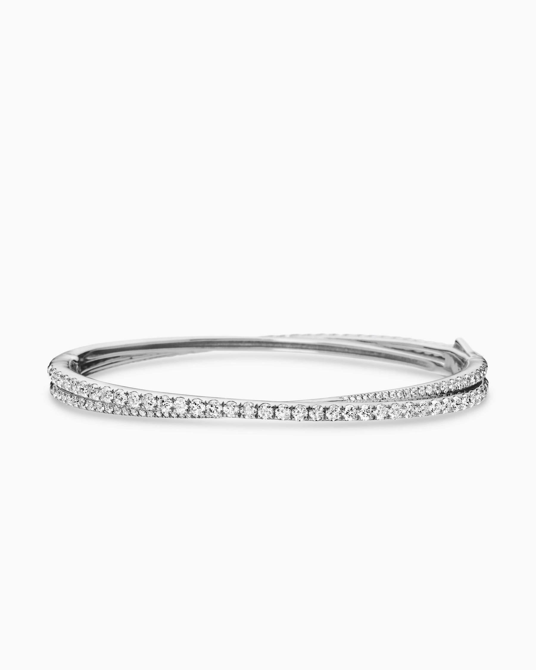 Pavé Crossover Two Row Bracelet in 18K White Gold with Diamonds, 5.5mm - Image 4