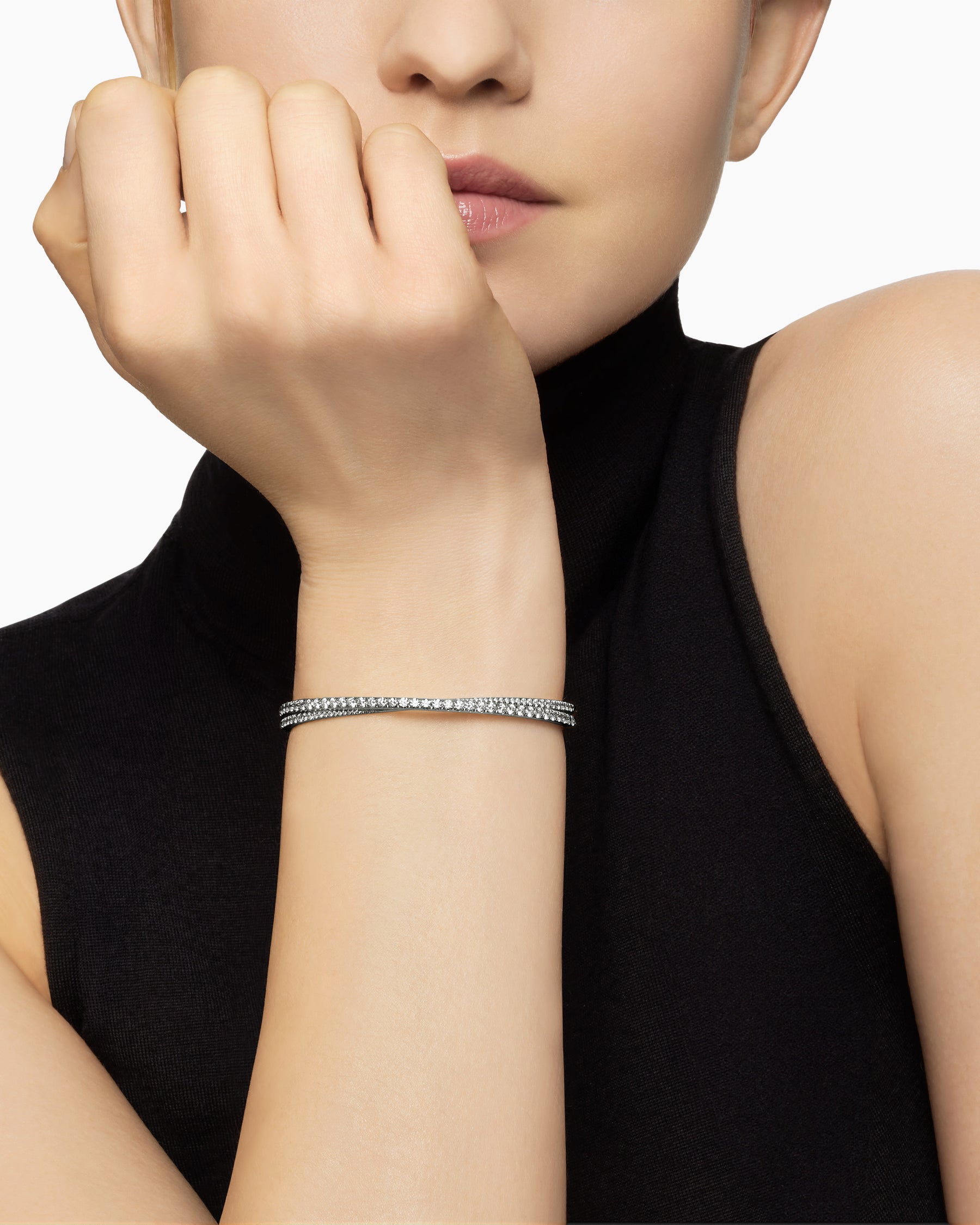 Pavé Crossover Two Row Bracelet in 18K White Gold with Diamonds, 5.5mm - Image 7