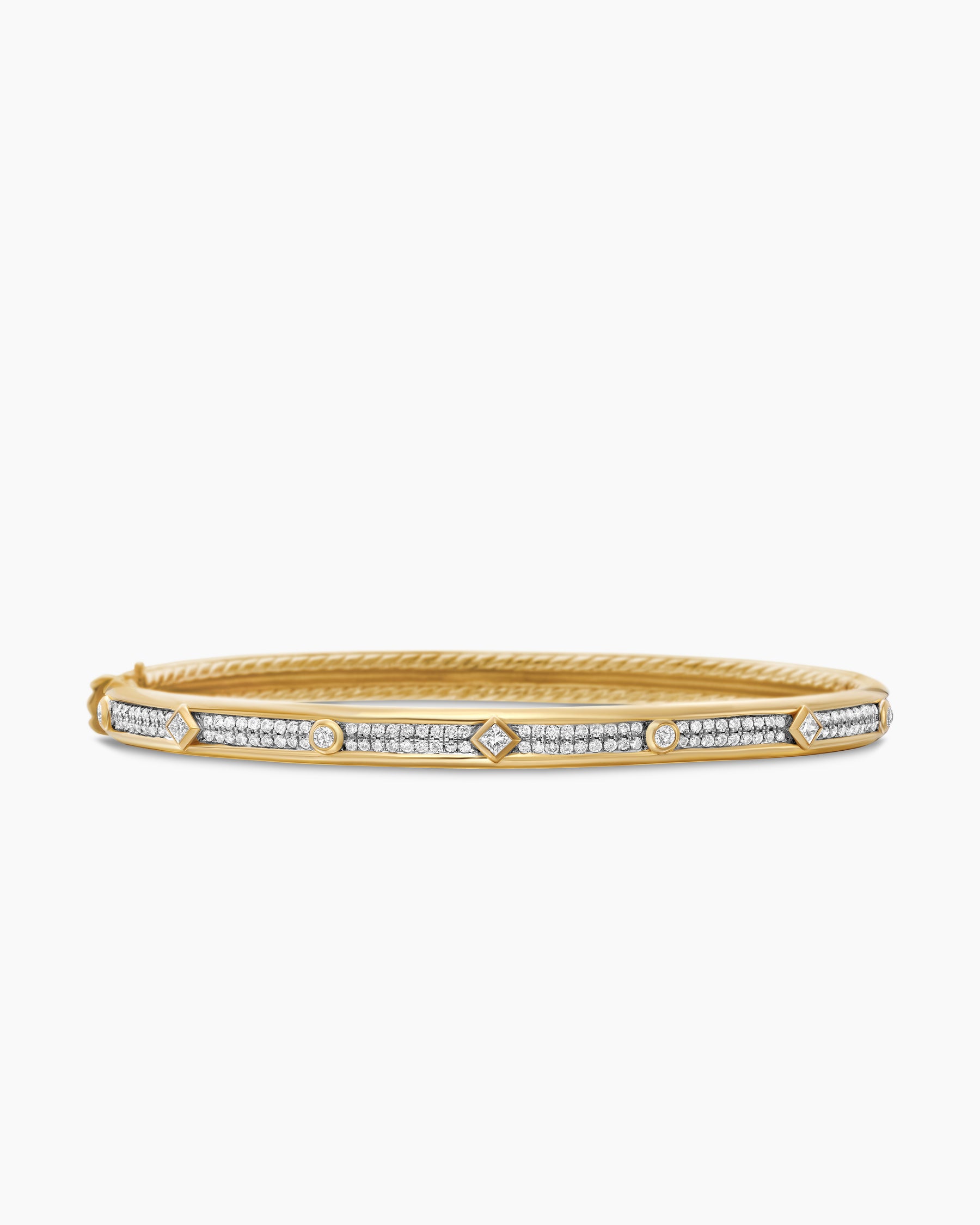 Modern Renaissance Bangle Bracelet in 18K Yellow Gold with Full Pavé Diamonds, 4.5mm
