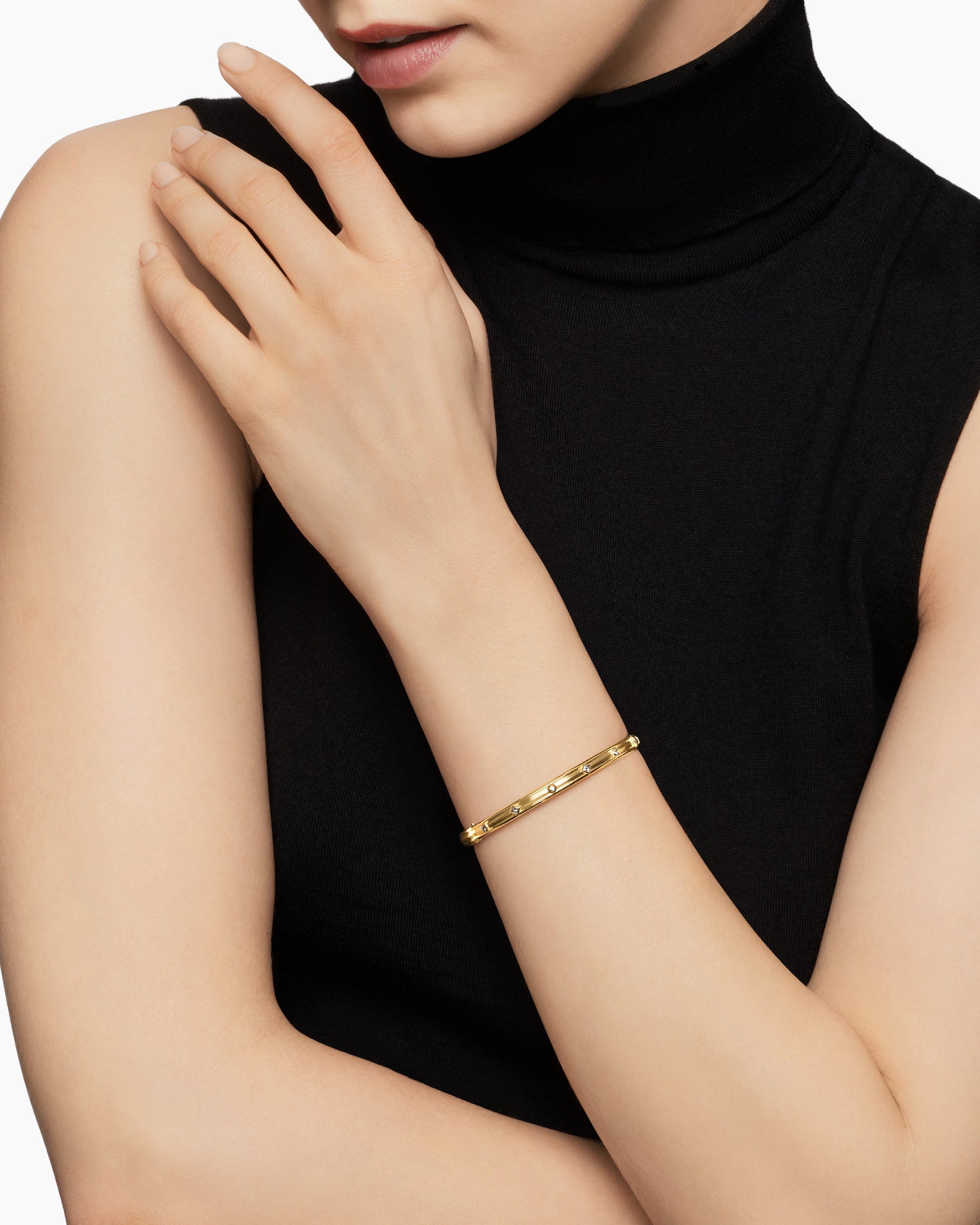 Alternative view of Modern Renaissance Bangle Bracelet in 18K Yellow Gold with Diamonds, 4.5mm