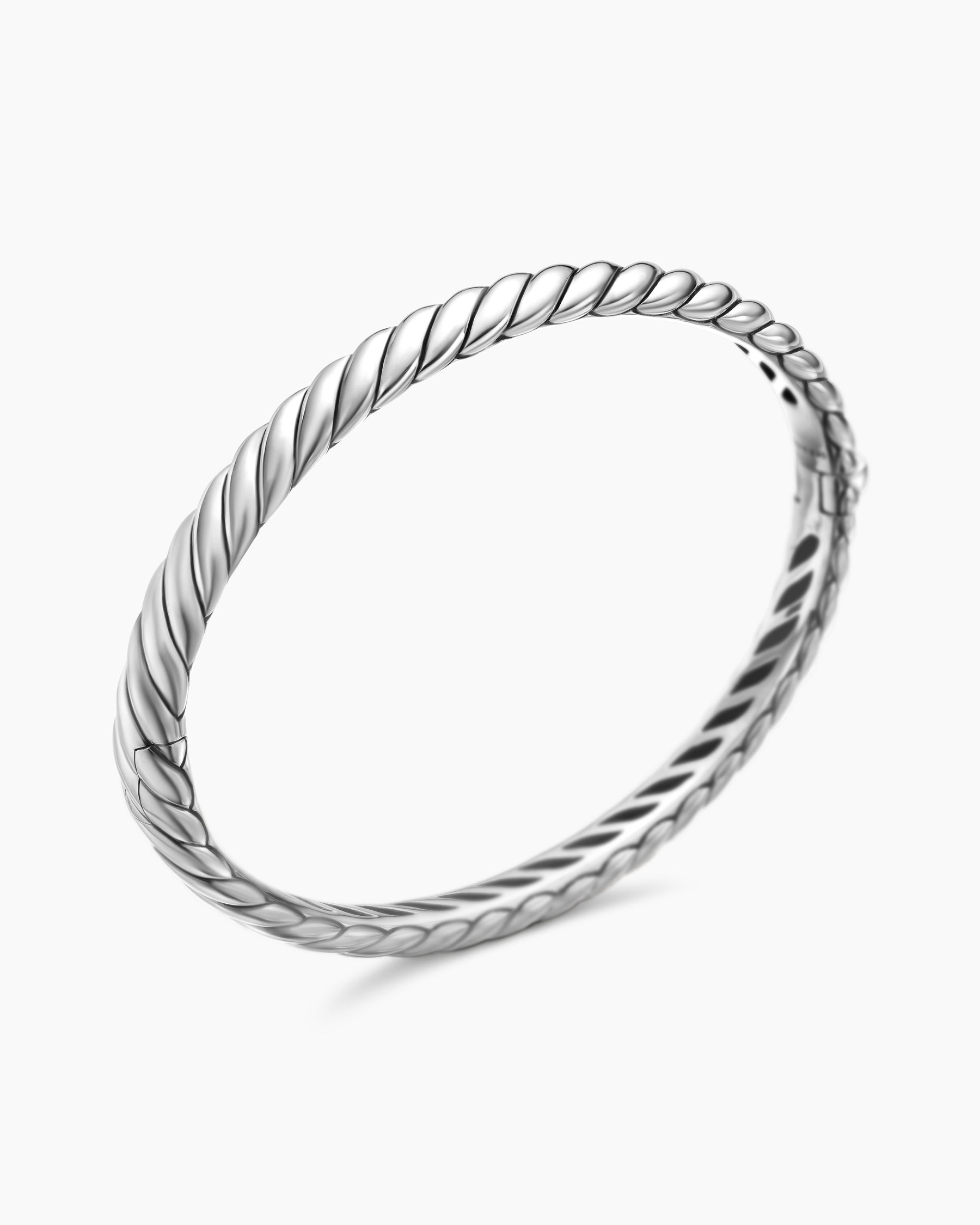 Sculpted Cable Bangle Bracelet in Sterling Silver, 7mm - Image 3