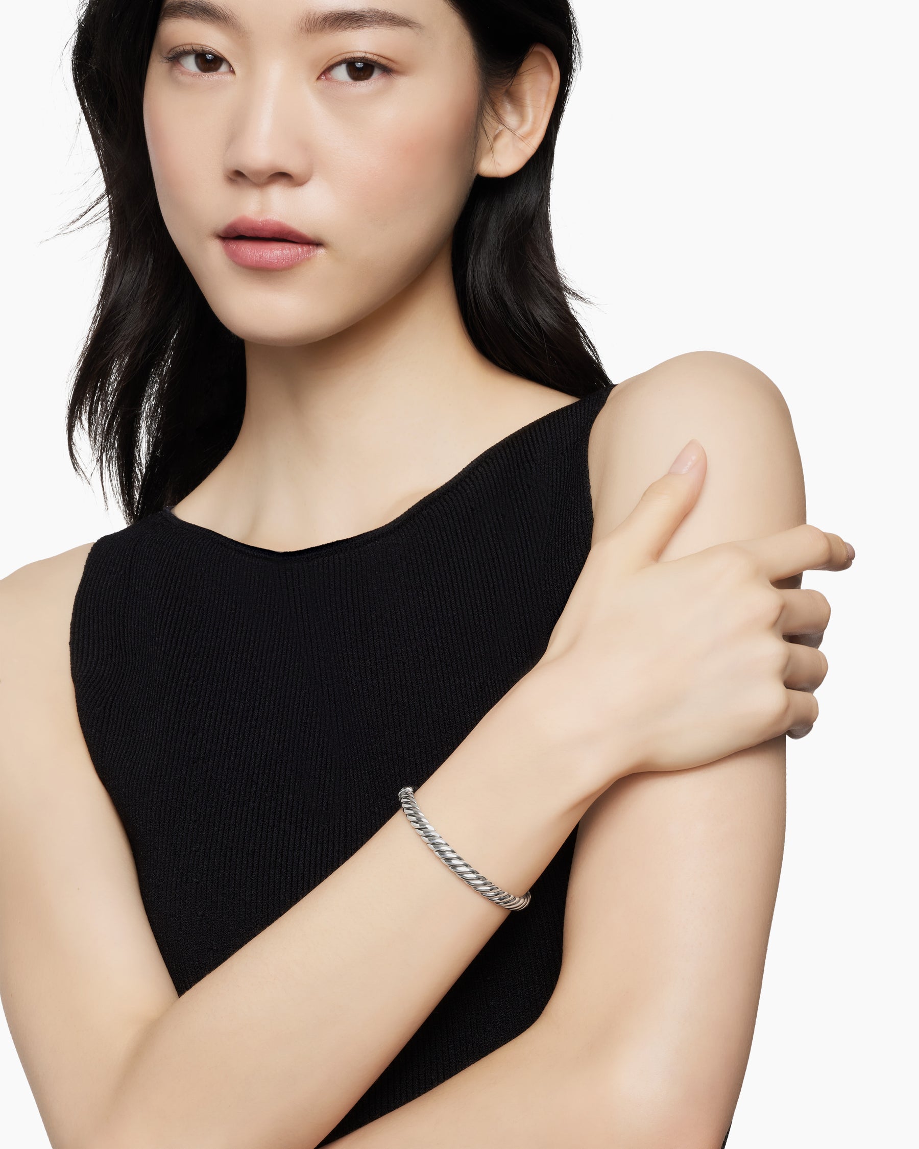 Alternative view of Sculpted Cable Bangle Bracelet in Sterling Silver, 7mm