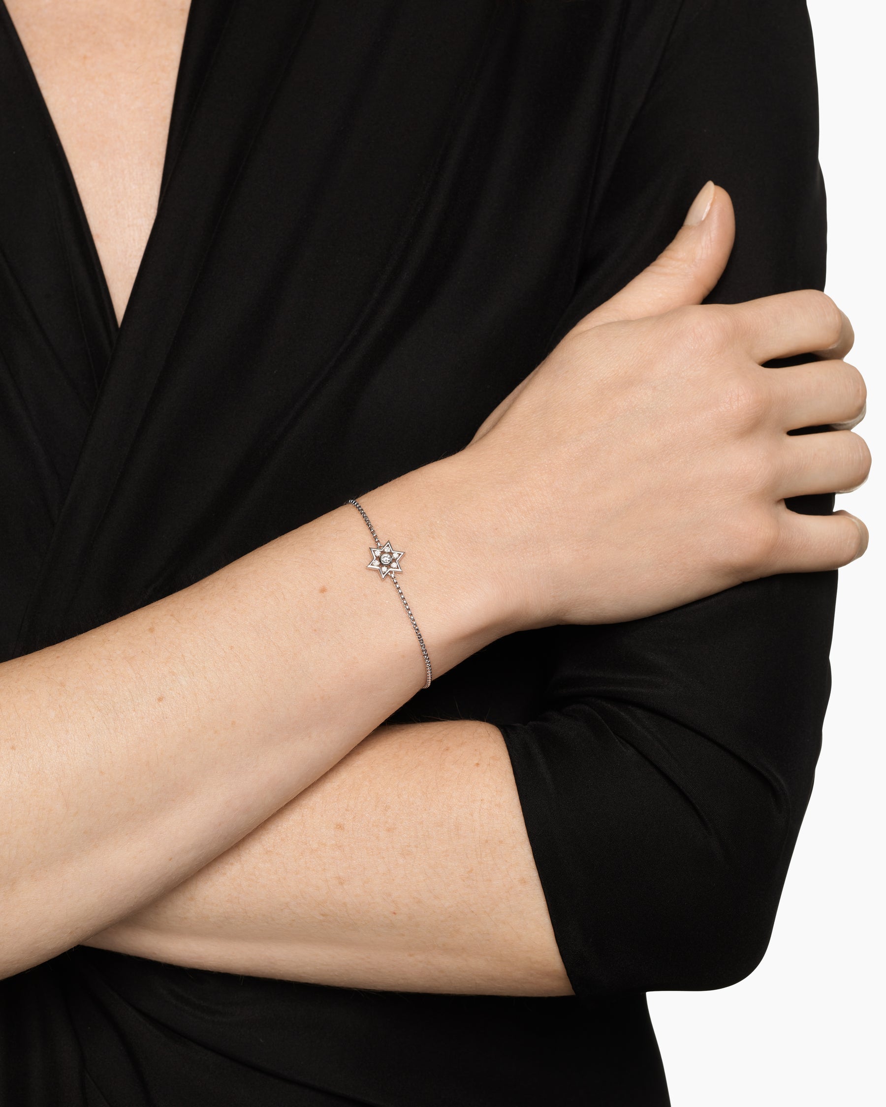 Alternative view of Star of David Station Bracelet in Sterling Silver with Diamonds, 12mm