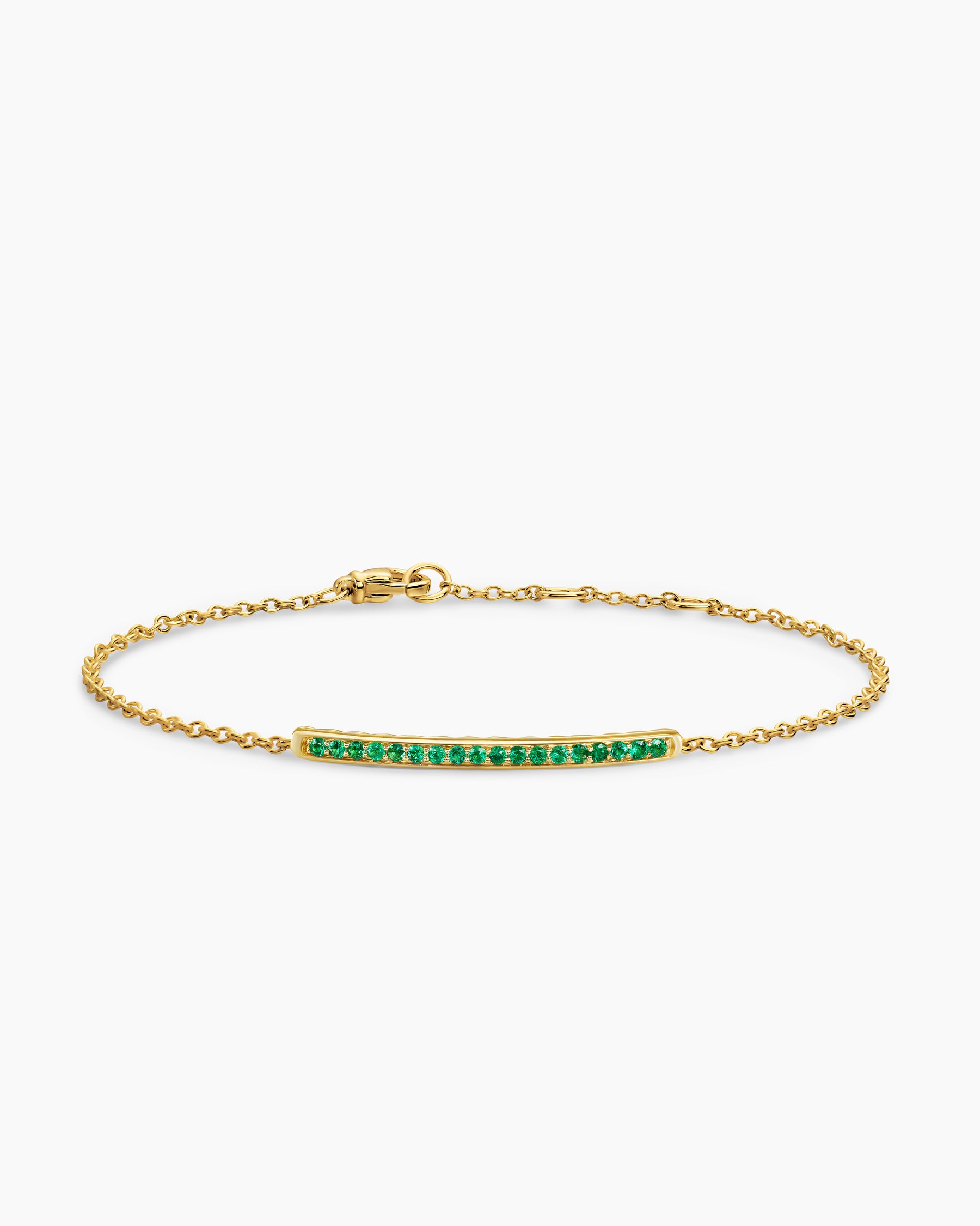 Petite Pavé Bar Bracelet in 18K Yellow Gold with Emeralds, 1.7mm