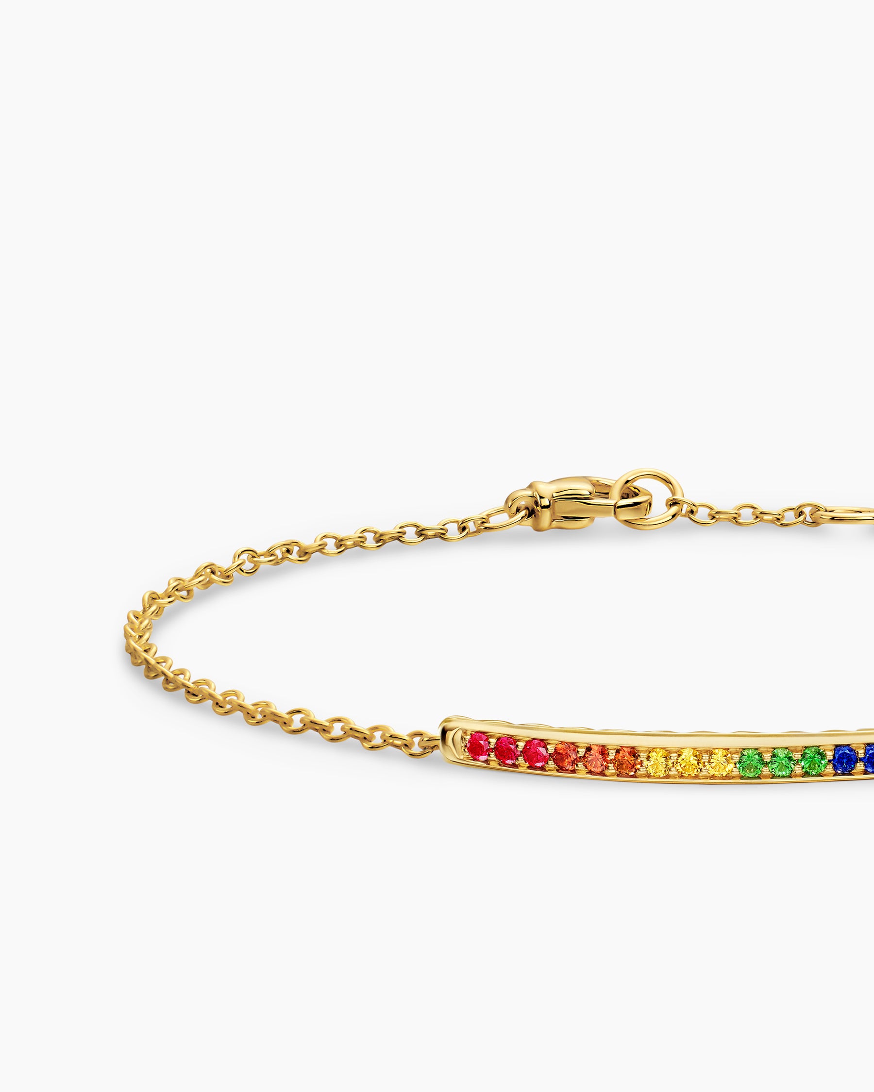 Petite Pavé Bar Bracelet in 18K Yellow Gold with Rainbow Pavé, 1.7mm - Image 4