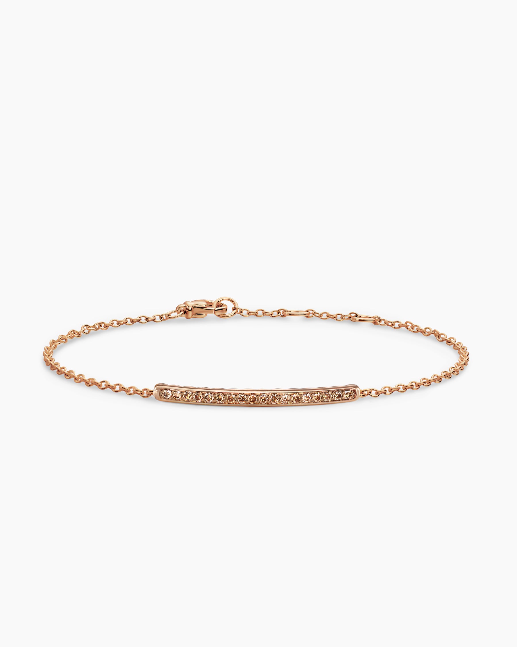 Petite Pavé Bar Bracelet in 18K Rose Gold with Cognac Diamonds, 1.7mm