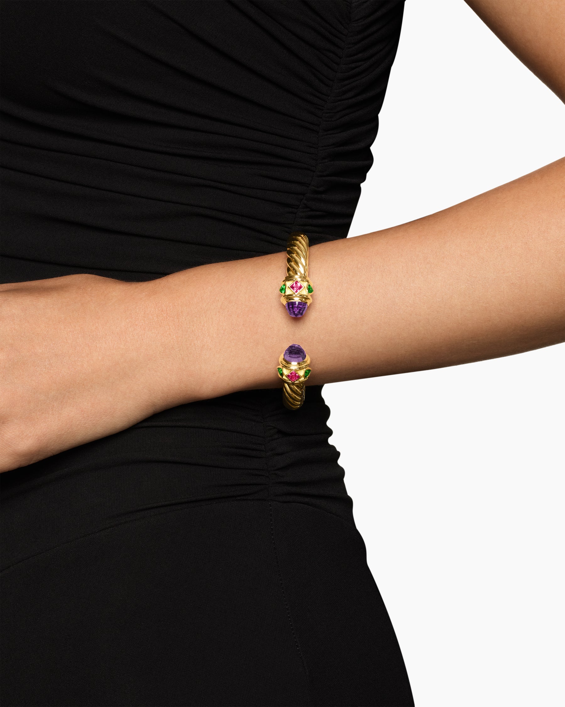 Alternative view of Renaissance Cablespira Bracelet in 18K Yellow Gold with Amethyst, Pink Tourmaline and Tsavorite, 9mm