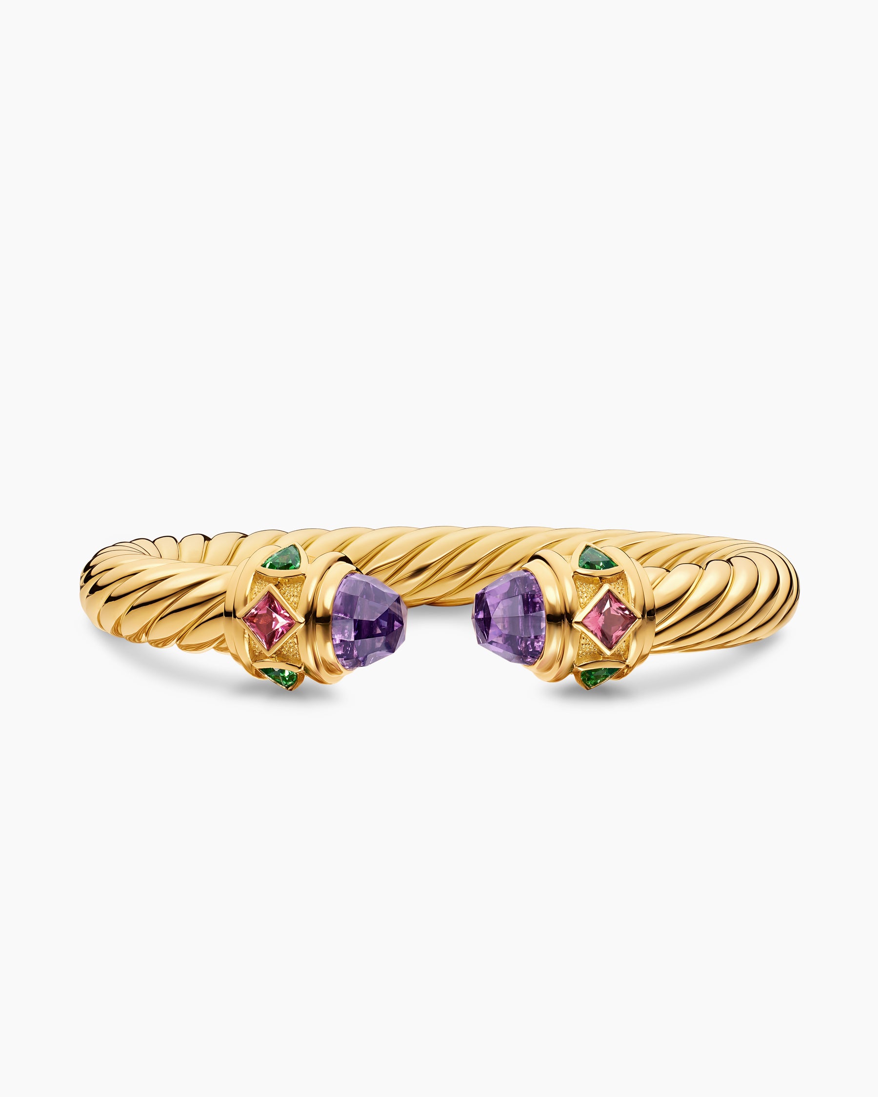 Renaissance Cablespira Bracelet in 18K Yellow Gold with Amethyst, Pink Tourmaline and Tsavorite, 9mm
