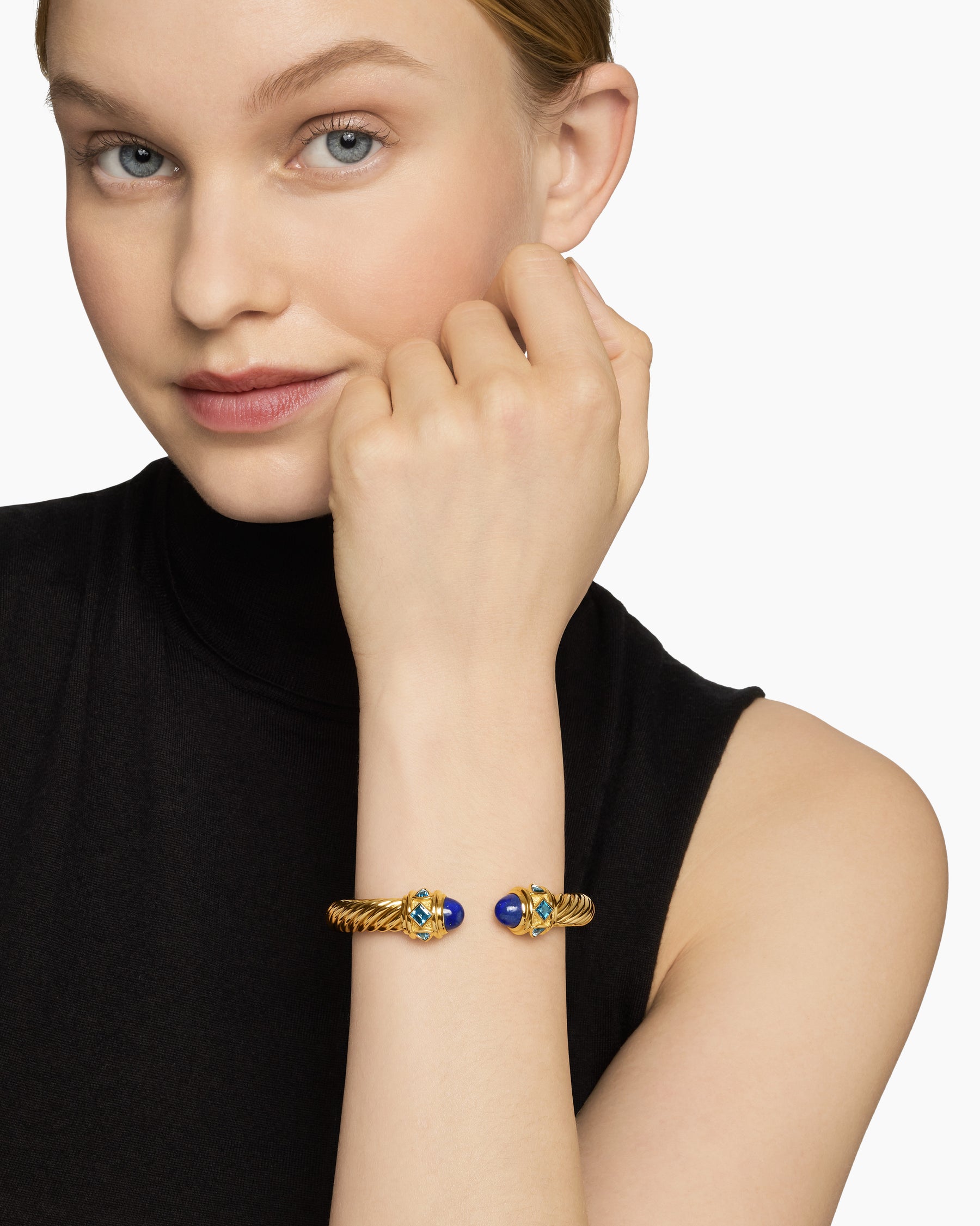 Renaissance Cablespira Bracelet in 18K Yellow Gold with Lapis and Hampton Blue Topaz, 9mm - Image 7