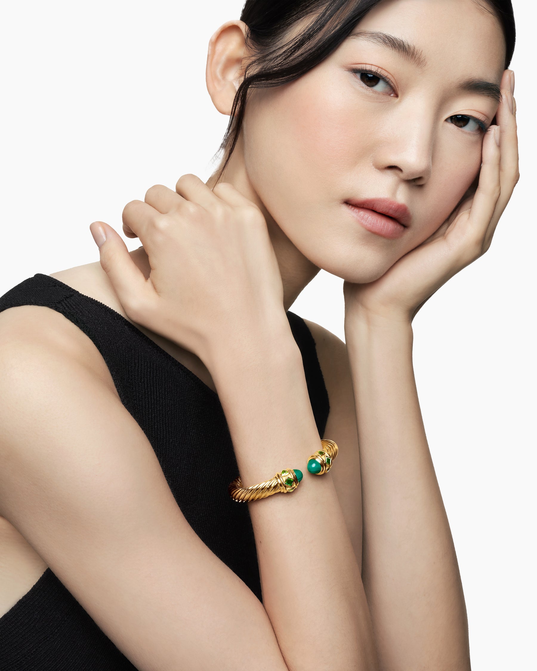 Renaissance Cablespira Bracelet in 18K Yellow Gold with Malachite and Green Chrome Diopside, 9mm - Image 7