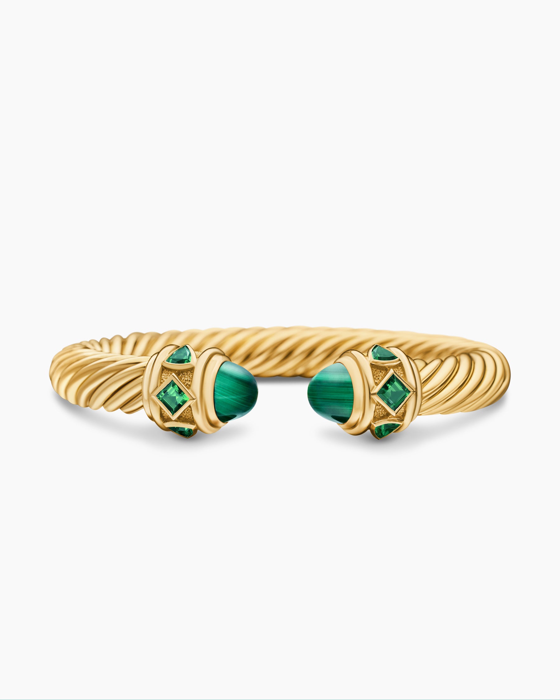 Renaissance Cablespira Bracelet in 18K Yellow Gold with Malachite and Green Chrome Diopside, 9mm