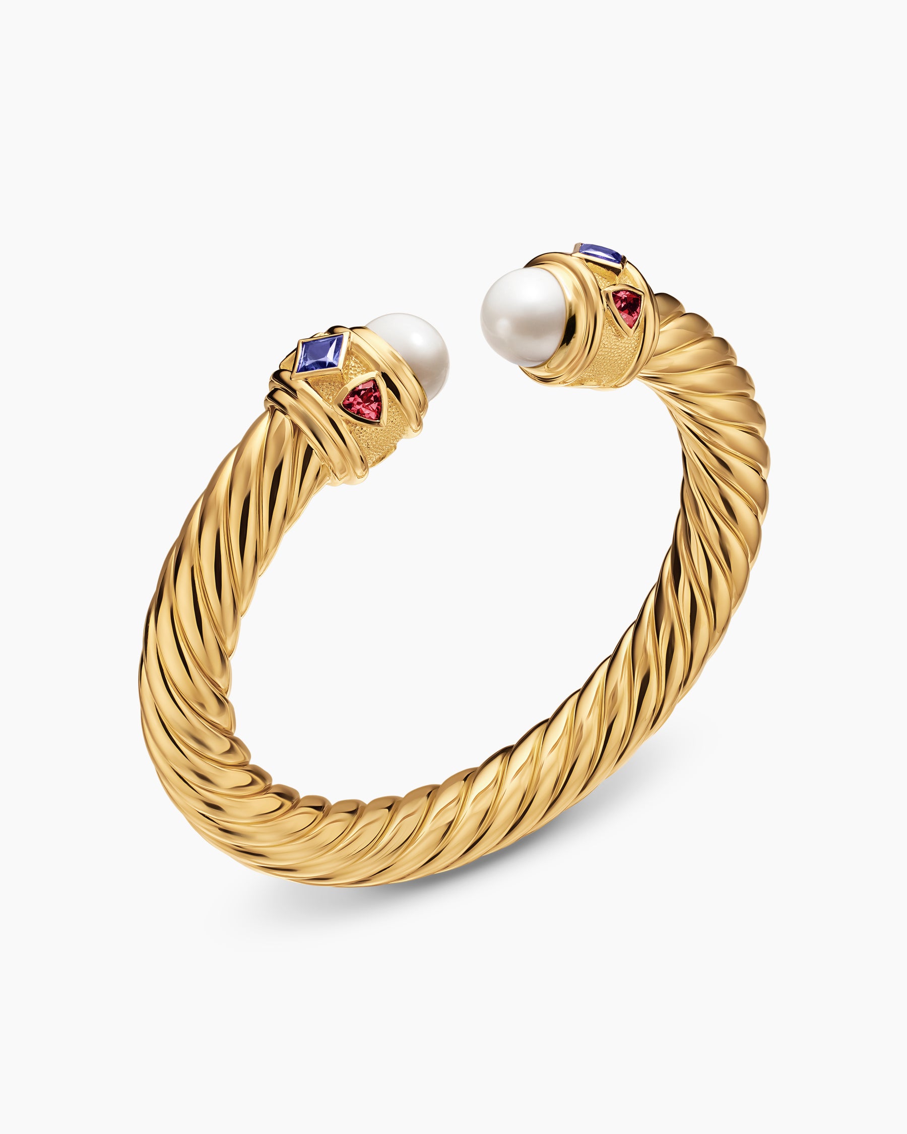 Renaissance Cablespira Bracelet in 18K Yellow Gold with Pearl, Iolite and Rhodolite Garnet, 9mm - Image 3