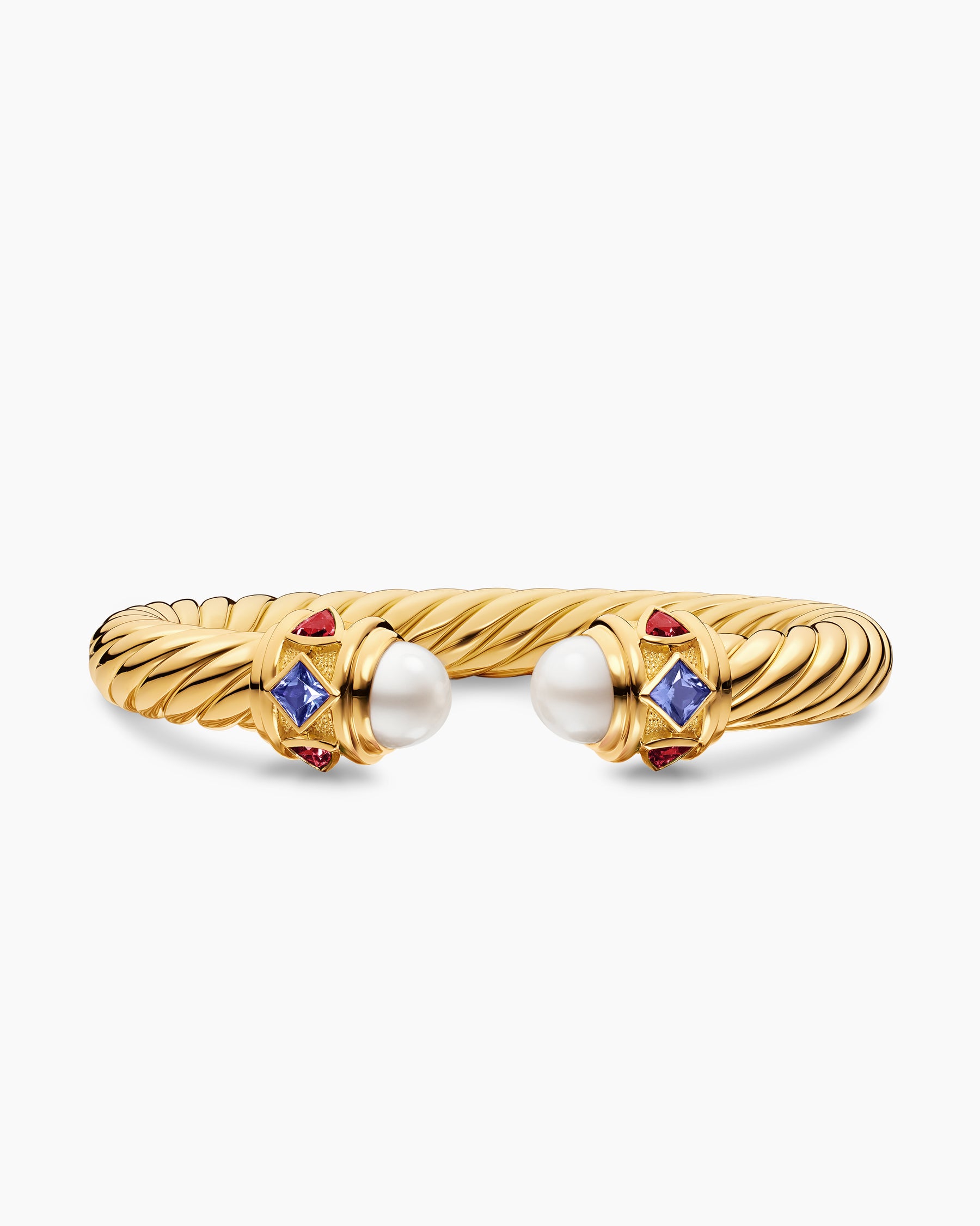 Renaissance Cablespira Bracelet in 18K Yellow Gold with Pearl, Iolite and Rhodolite Garnet, 9mm