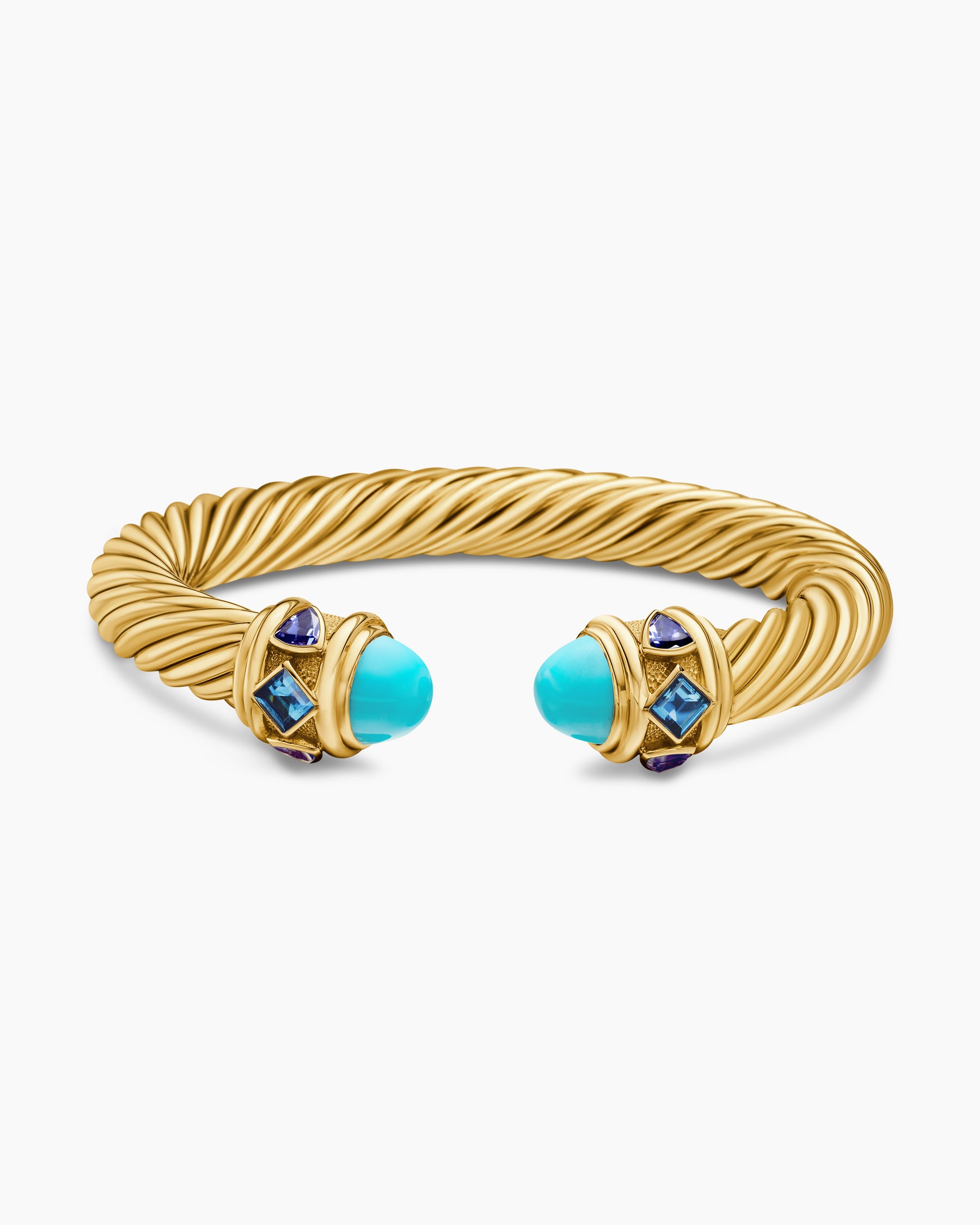Renaissance Cablespira Bracelet in 18K Yellow Gold with Turquoise, Hampton Blue Topaz, and Iolite, 9mm - Image 4
