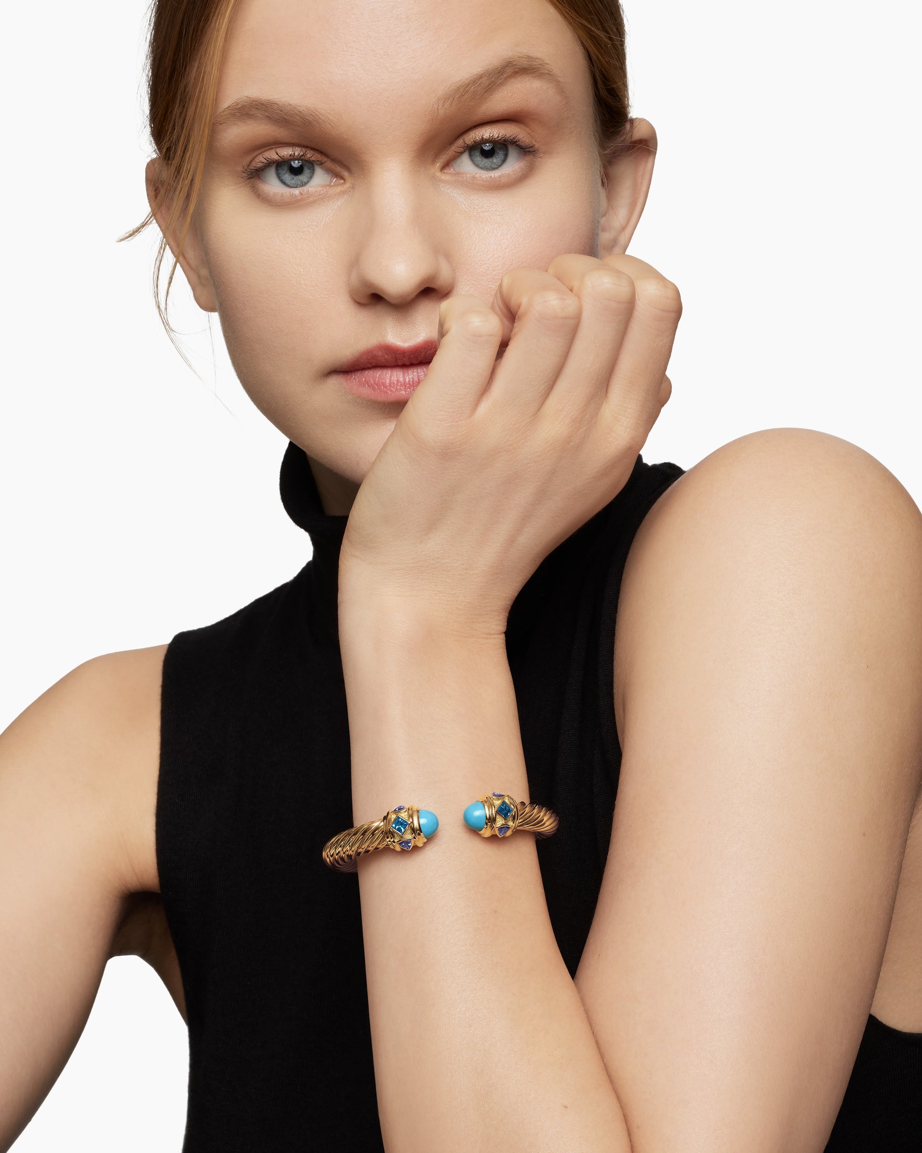 Renaissance Cablespira Bracelet in 18K Yellow Gold with Turquoise, Hampton Blue Topaz, and Iolite, 9mm - Image 7