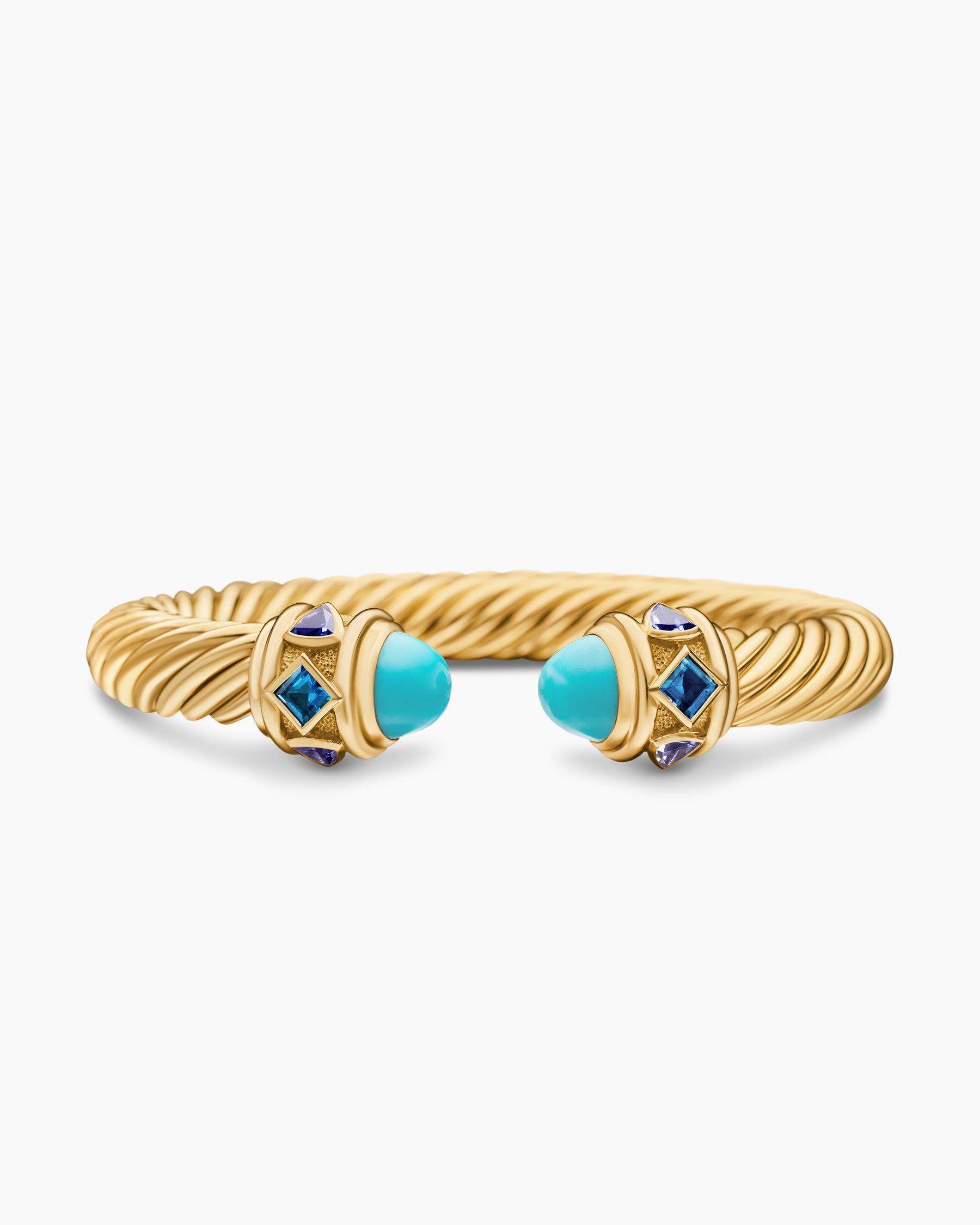 Renaissance Cablespira Bracelet in 18K Yellow Gold with Turquoise, Hampton Blue Topaz, and Iolite, 9mm