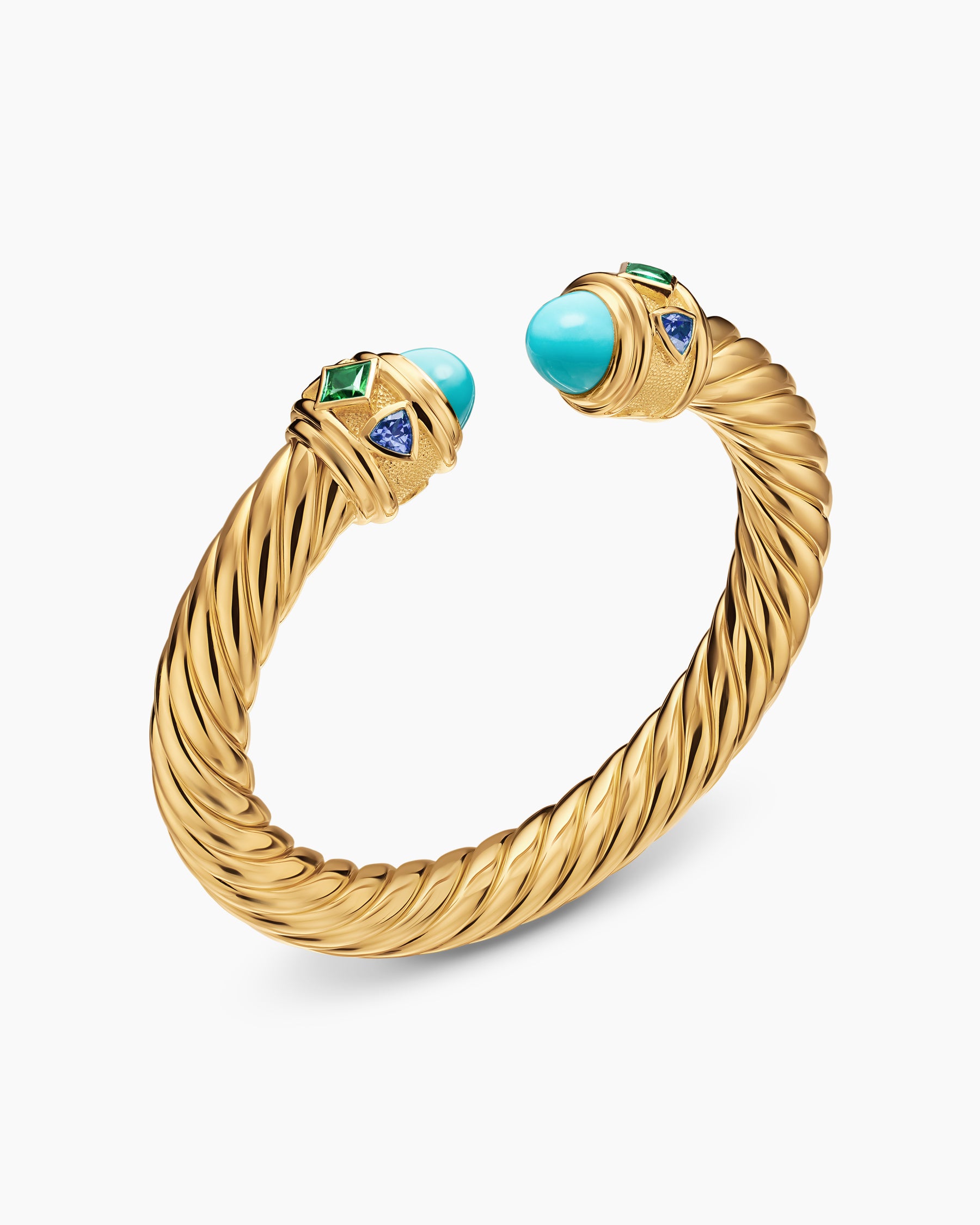 Renaissance Cablespira Bracelet in 18K Yellow Gold with Turquoise, Tsavorite and Tanzanite, 9mm - Image 3