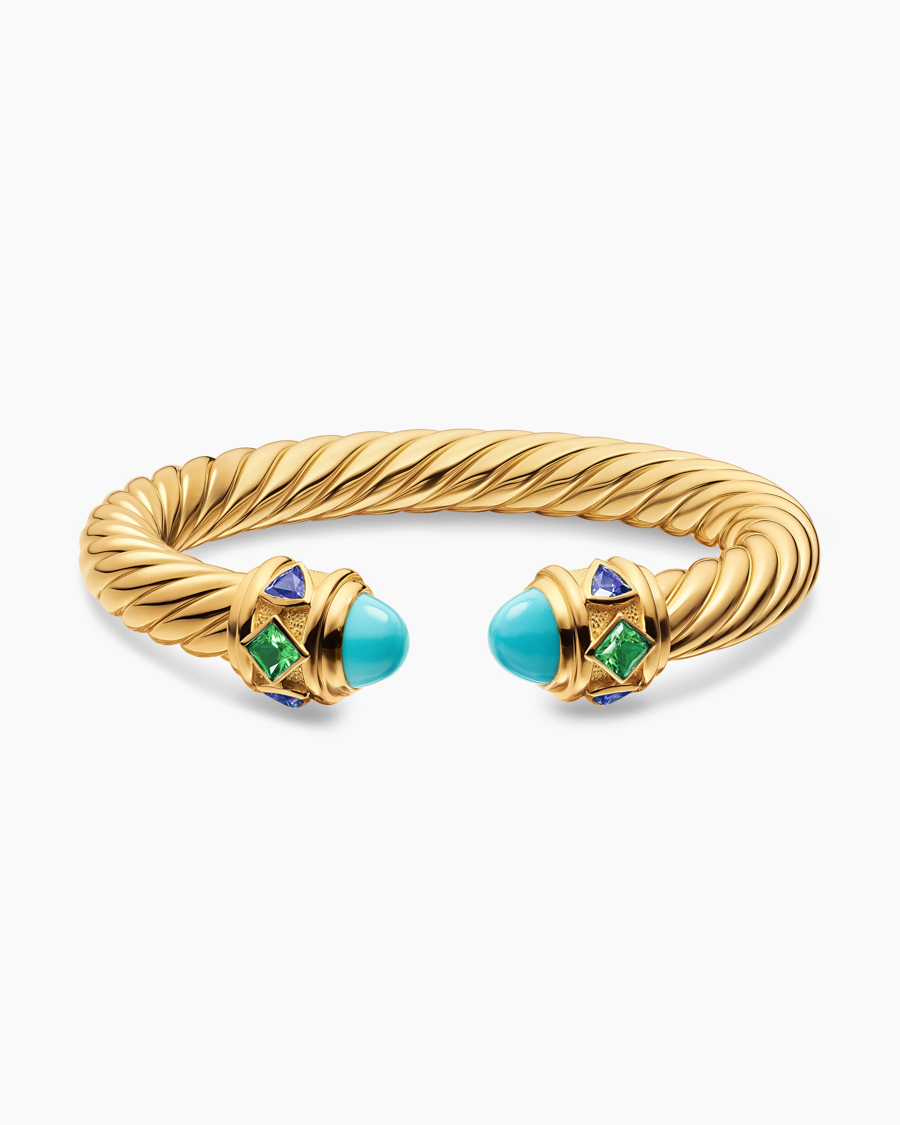 Renaissance Cablespira Bracelet in 18K Yellow Gold with Turquoise, Tsavorite and Tanzanite, 9mm - Image 4