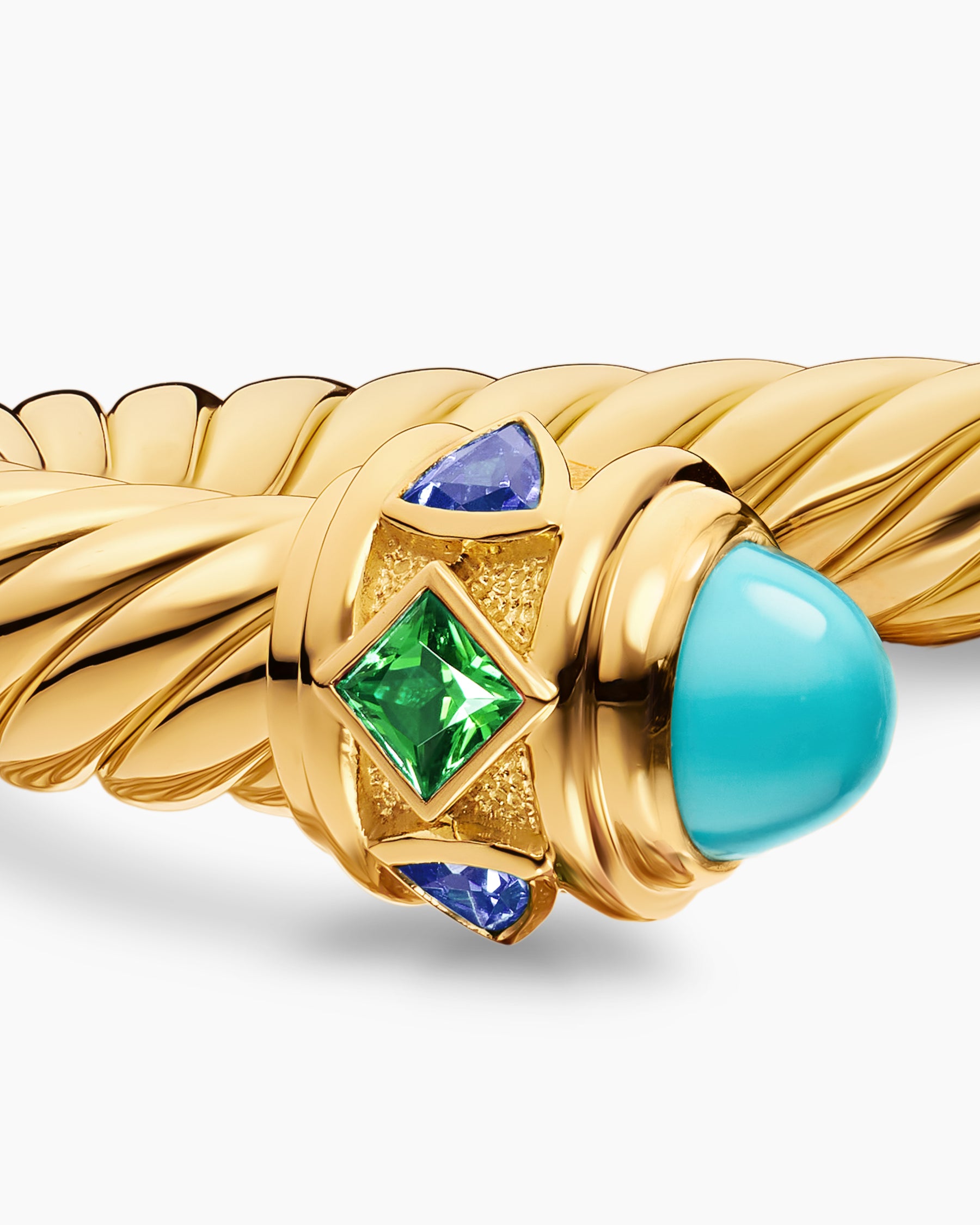 Renaissance Cablespira Bracelet in 18K Yellow Gold with Turquoise, Tsavorite and Tanzanite, 9mm - Image 6