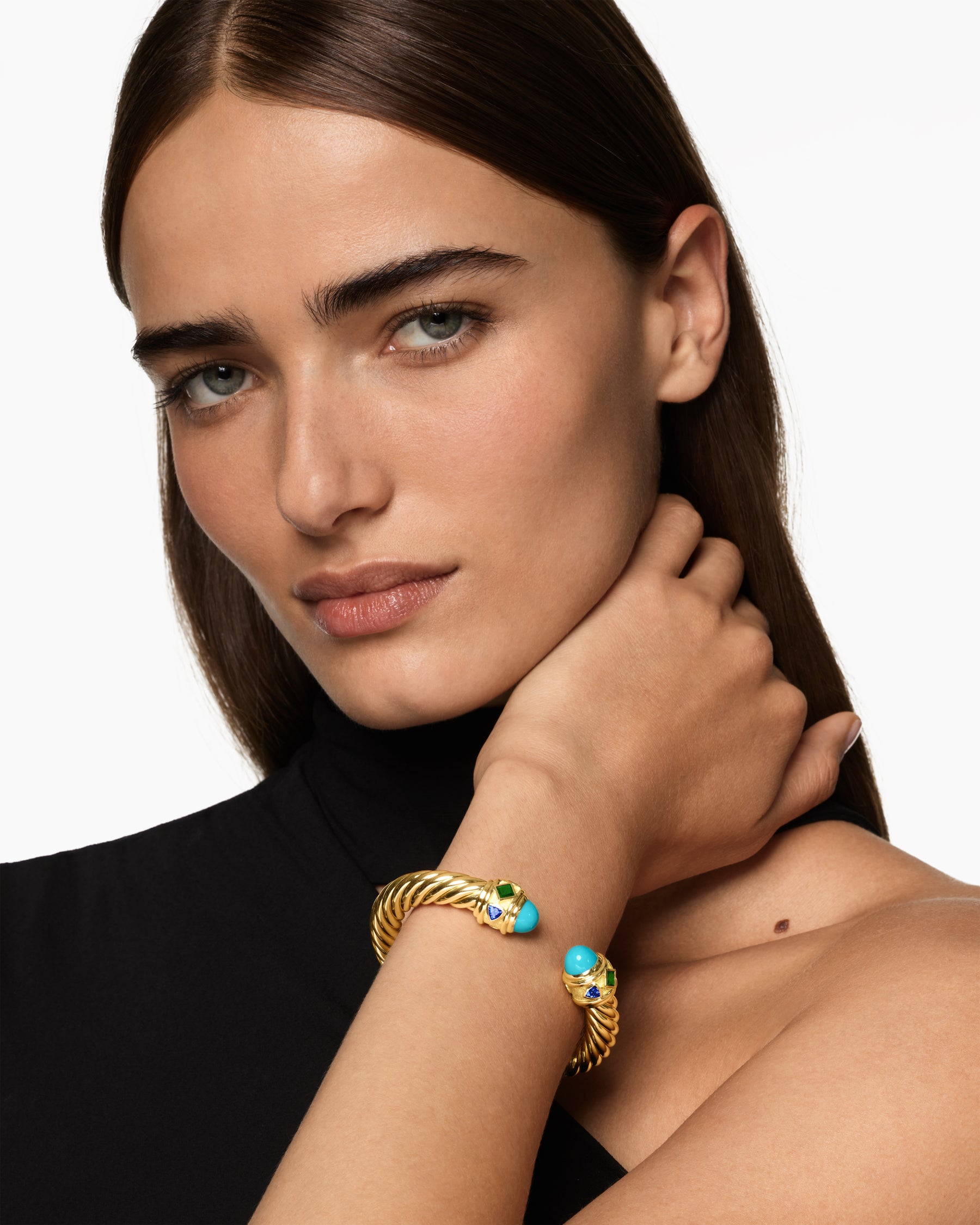 Alternative view of Renaissance Cablespira Bracelet in 18K Yellow Gold with Turquoise, Tsavorite and Tanzanite, 9mm