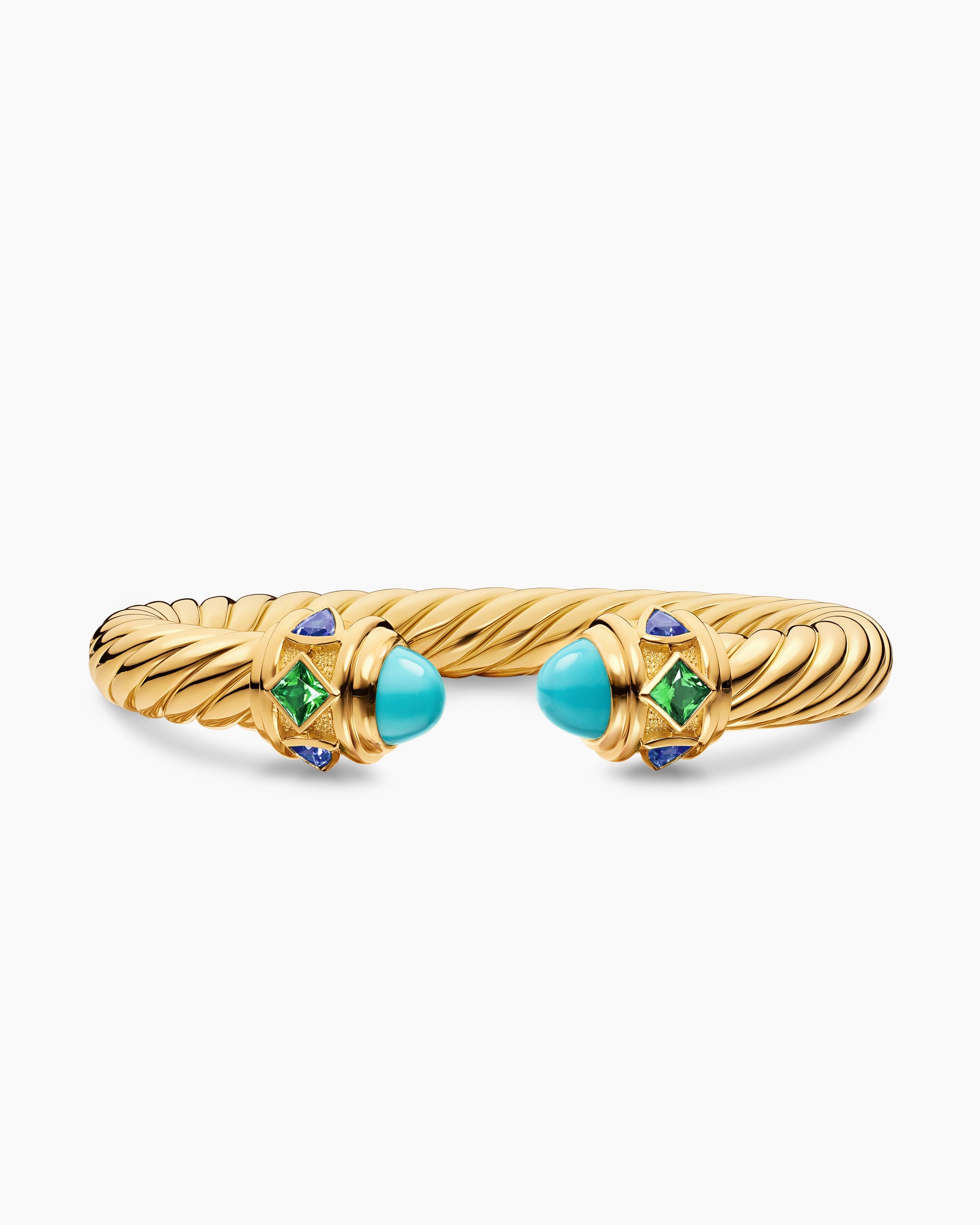 Renaissance Cablespira Bracelet in 18K Yellow Gold with Turquoise, Tsavorite and Tanzanite, 9mm