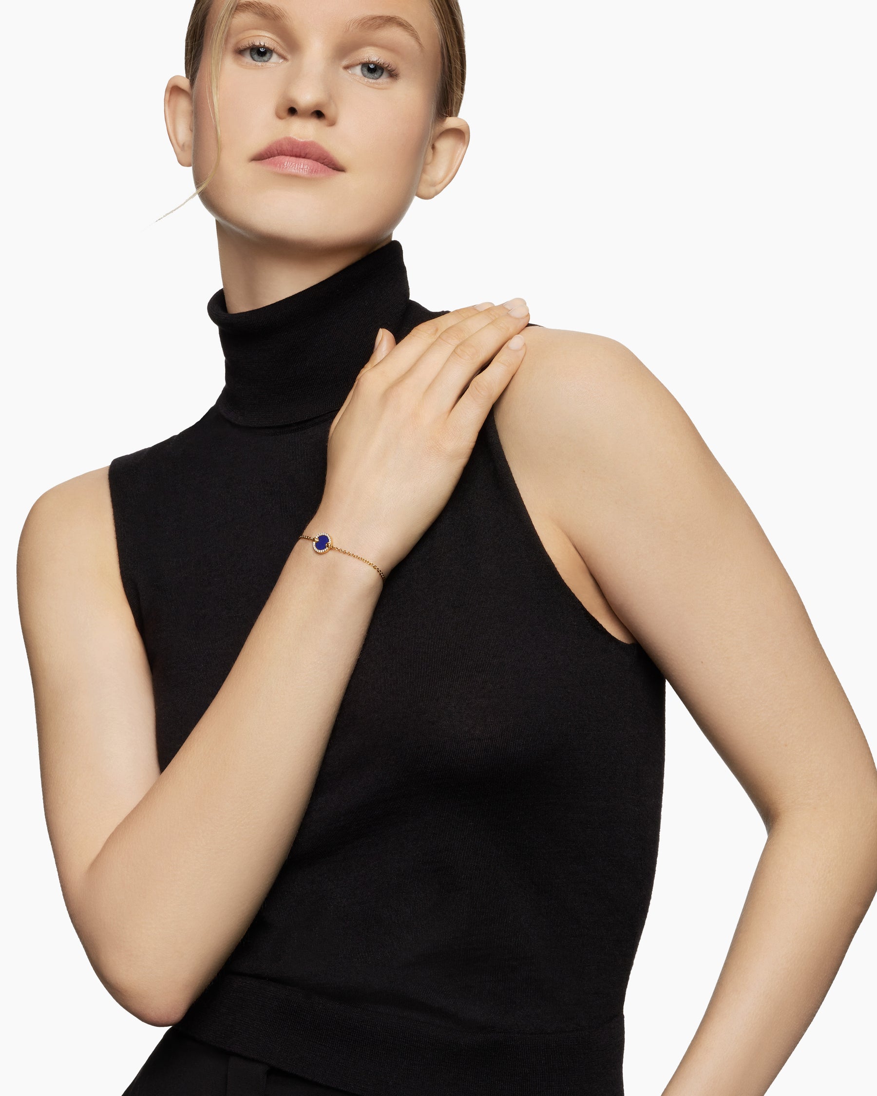 Alternative view of Petite DY Elements Center Station Chain Bracelet in 18K Yellow Gold with Lapis and Diamonds, 11mm