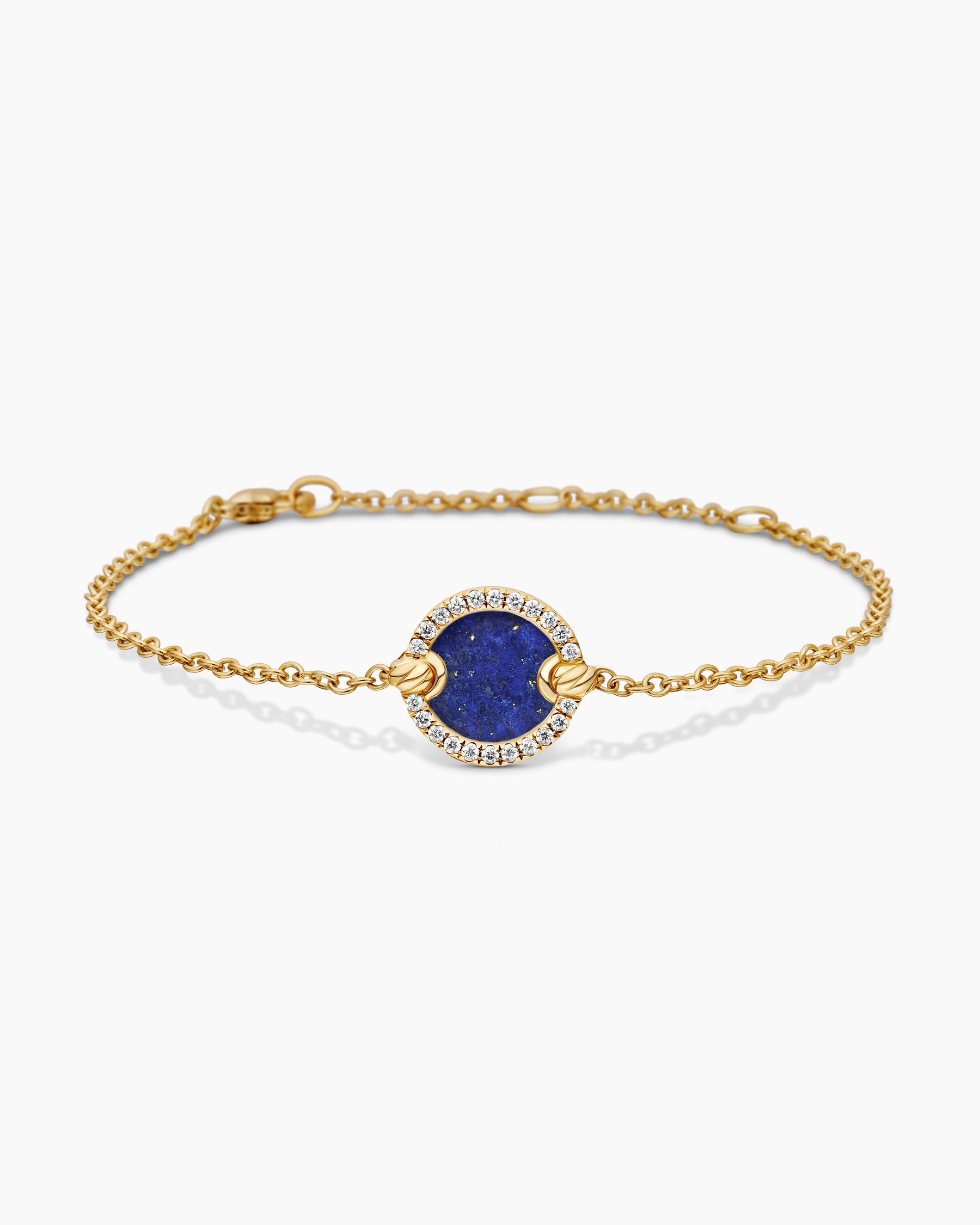 Petite DY Elements Center Station Chain Bracelet in 18K Yellow Gold with Lapis and Diamonds, 11mm